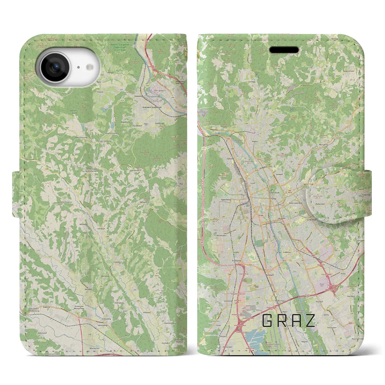 【グラーツ(オーストリア)】地図柄iPhoneケース(手帳タイプ)