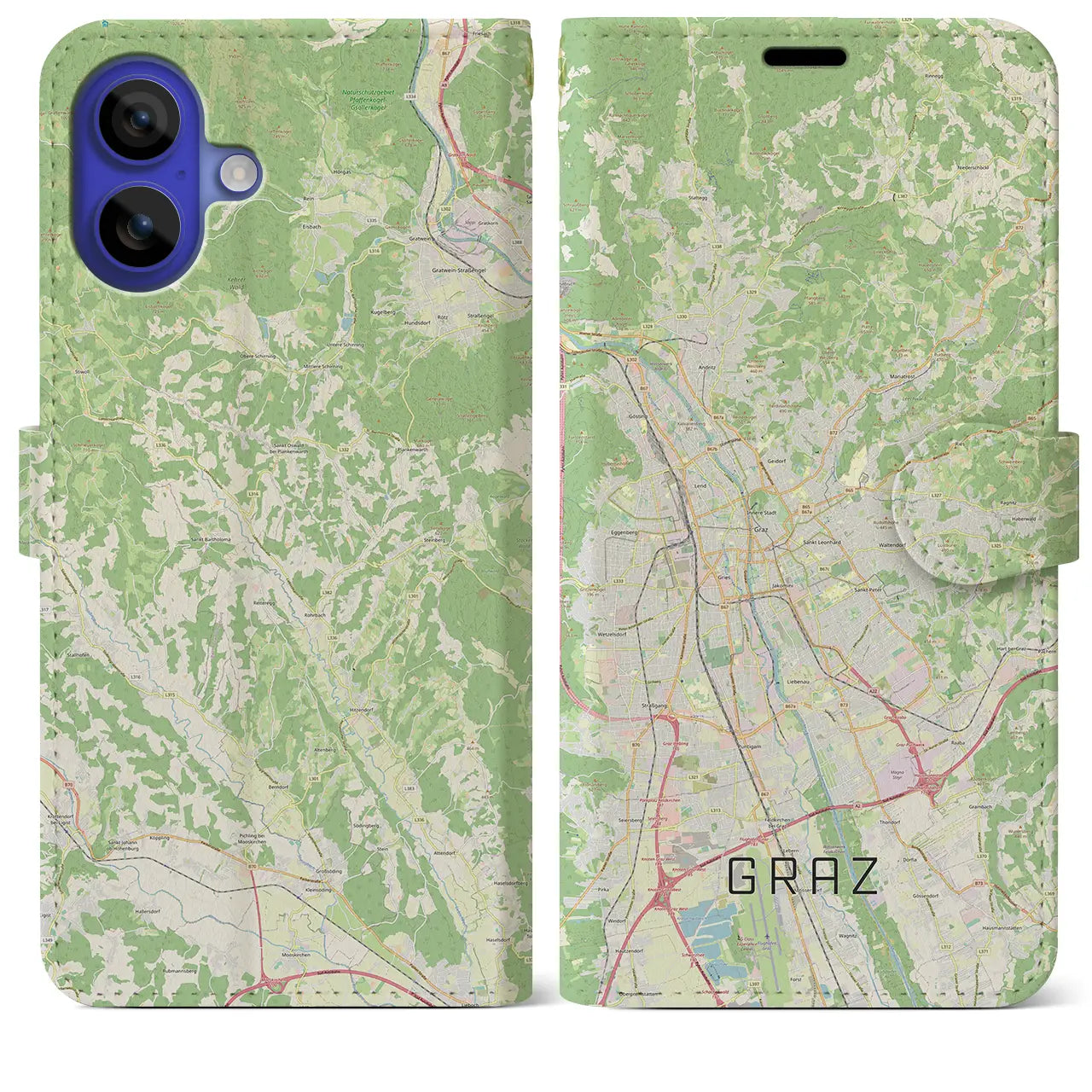 【グラーツ(オーストリア)】地図柄iPhoneケース(手帳タイプ)ナチュラル・iPhone 16 Pro Max 用