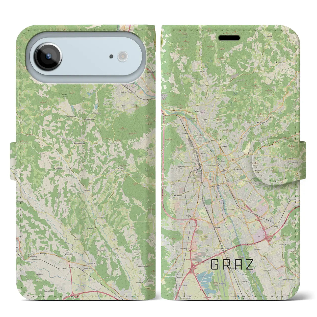 【グラーツ(オーストリア)】地図柄iPhoneケース(手帳タイプ)