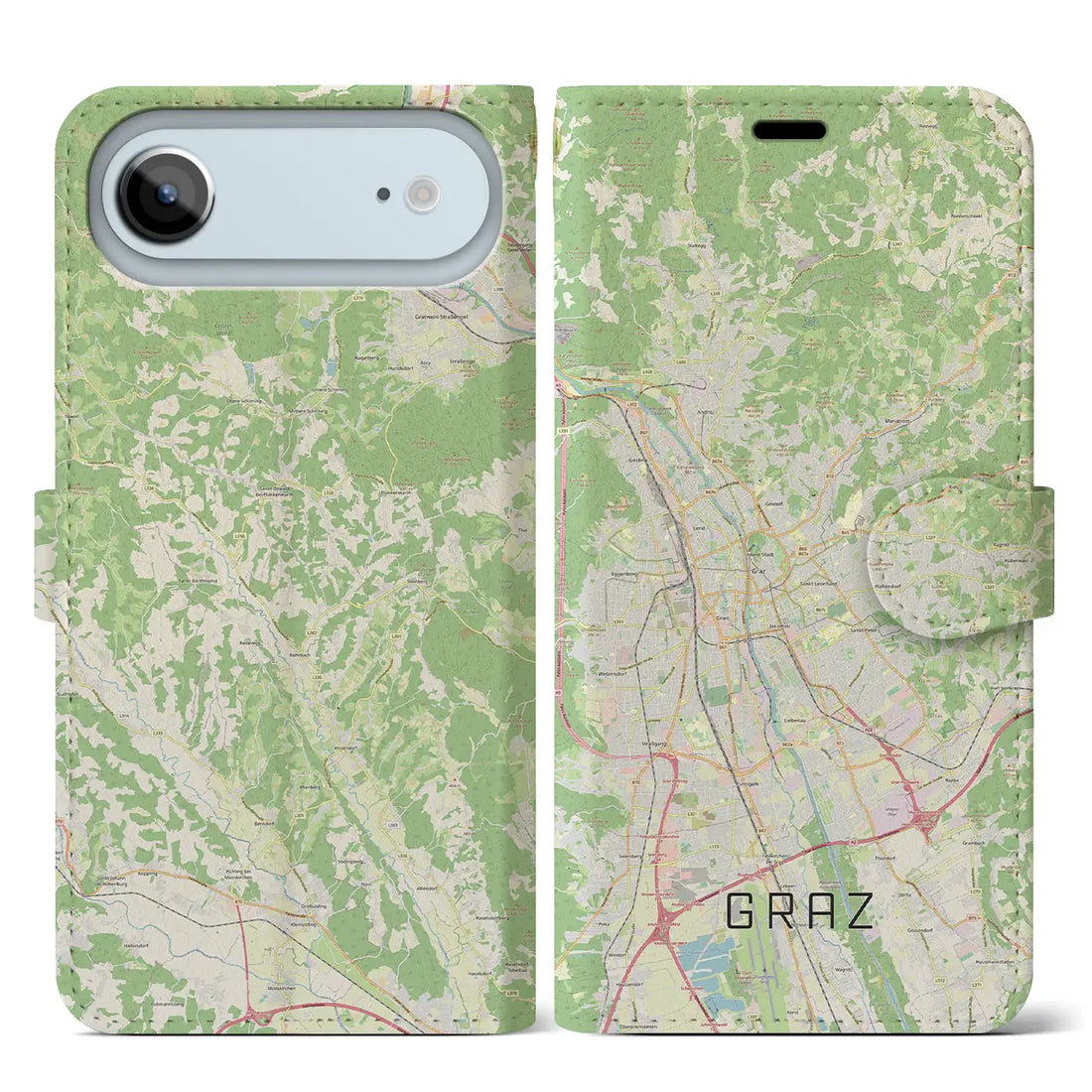 【グラーツ(オーストリア)】地図柄iPhoneケース(手帳タイプ)モノトーン・iPhone 17 Pro Max 用