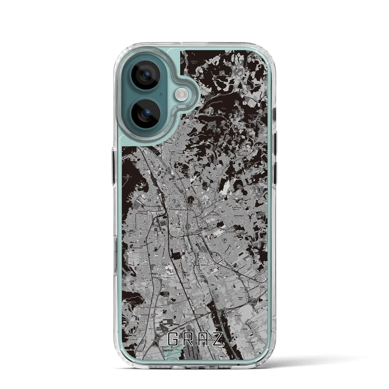【グラーツ(オーストリア)】地図柄iPhoneケース(MagSafeタイプ)モノトーン・iPhone 16 Pro 用