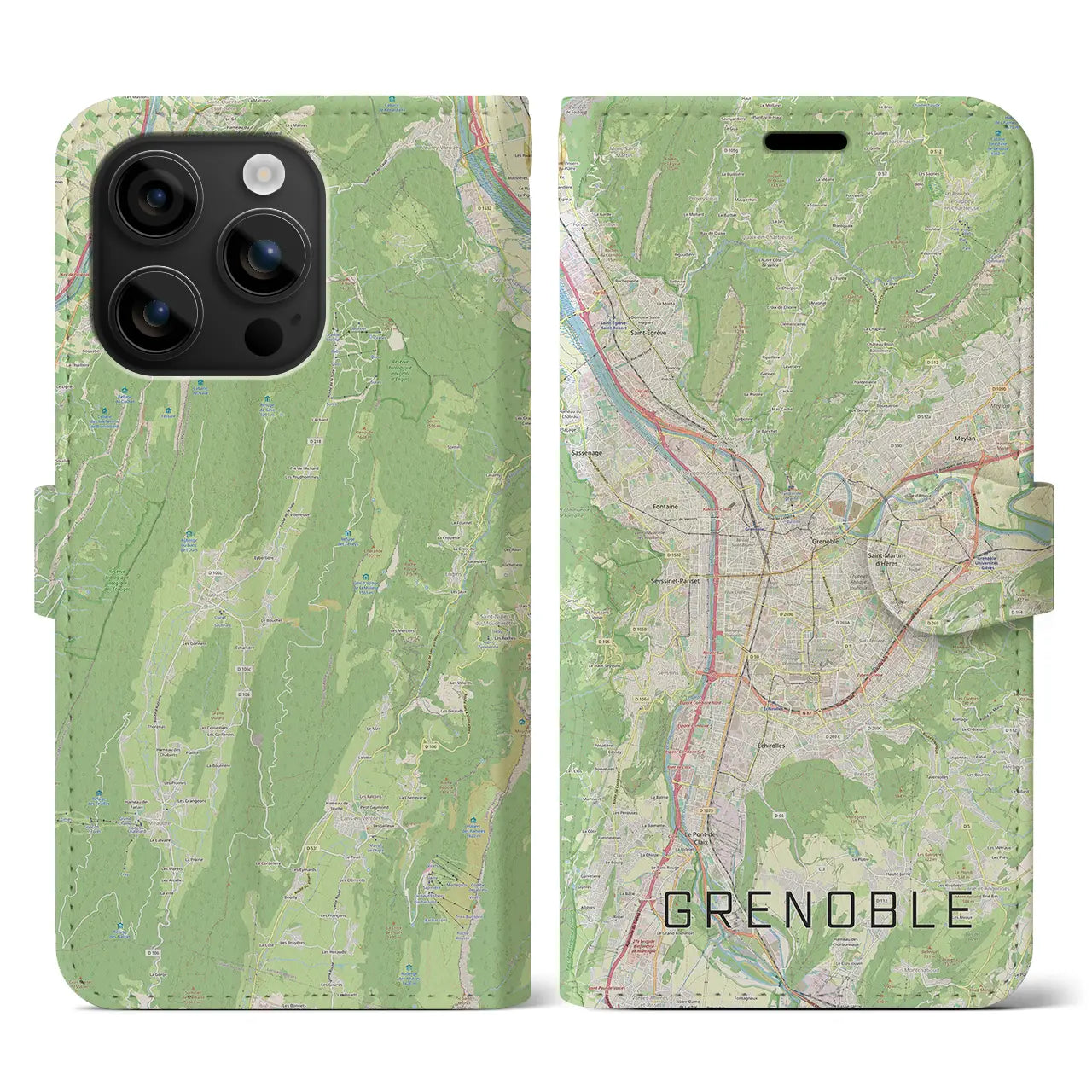 【グルノーブル(フランス)】地図柄iPhoneケース(手帳タイプ)ナチュラル・iPhone 16 用