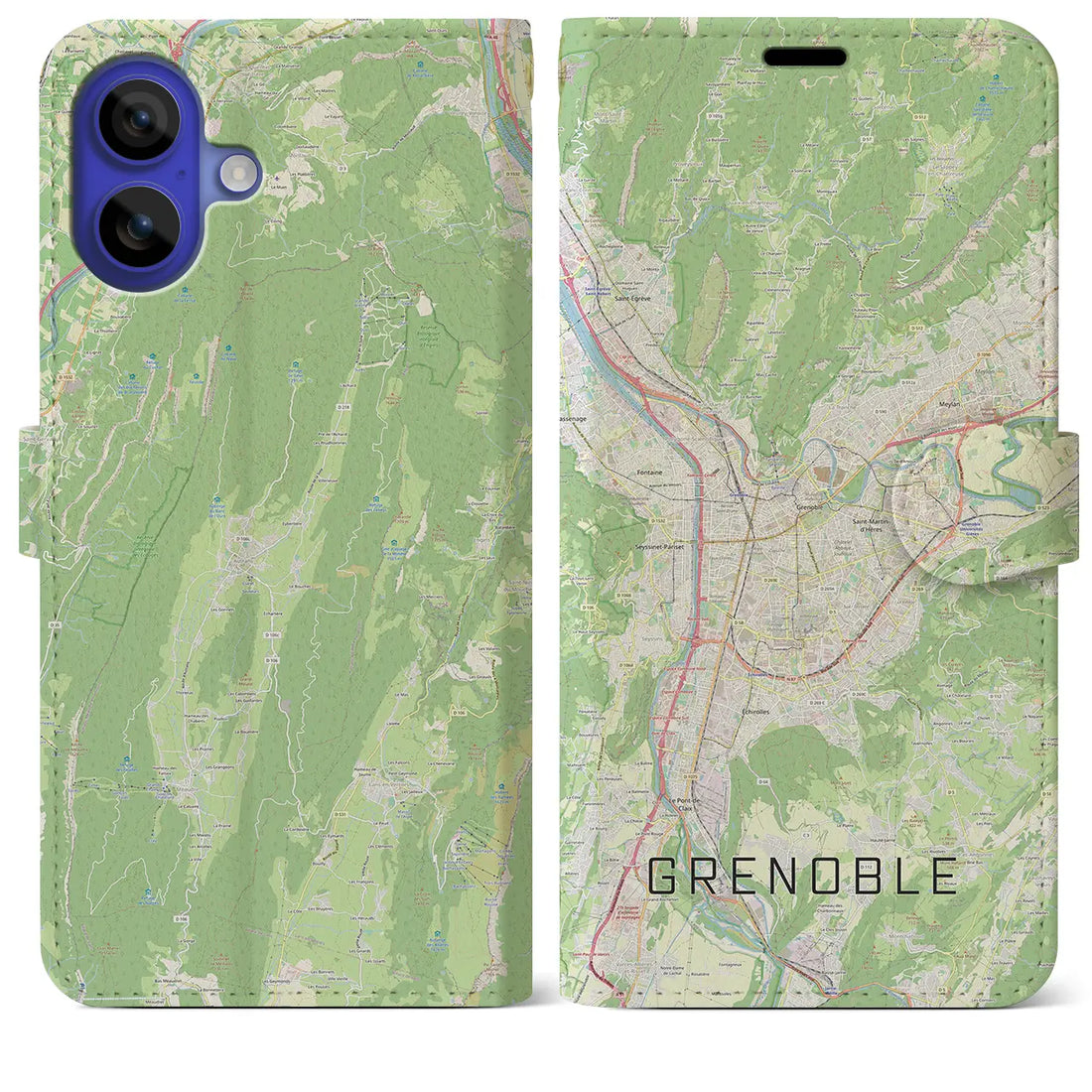 【グルノーブル(フランス)】地図柄iPhoneケース(手帳タイプ)ナチュラル・iPhone 16 Pro Max 用