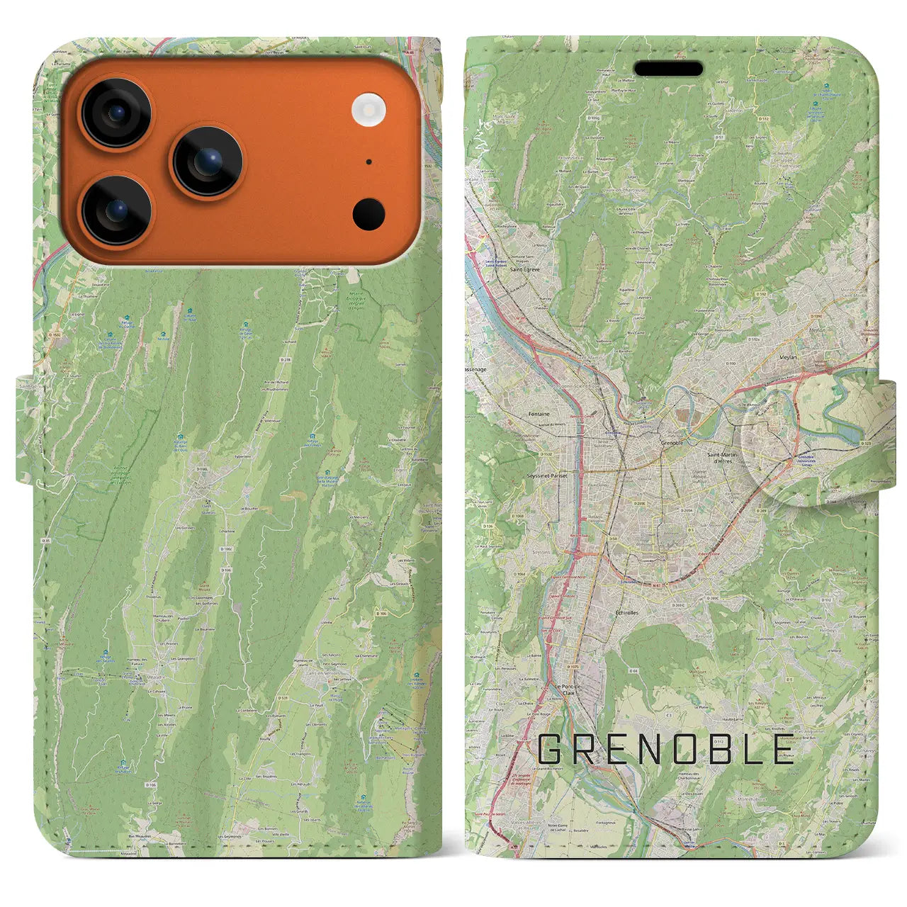 【グルノーブル(フランス)】地図柄iPhoneケース(手帳タイプ)モノトーン・iPhone 17 Pro Max 用