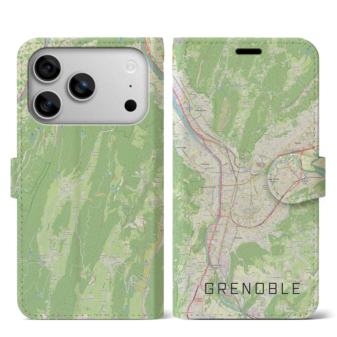 【グルノーブル(フランス)】地図柄iPhoneケース(手帳タイプ)ナチュラル・iPhone 17 Pro Max 用