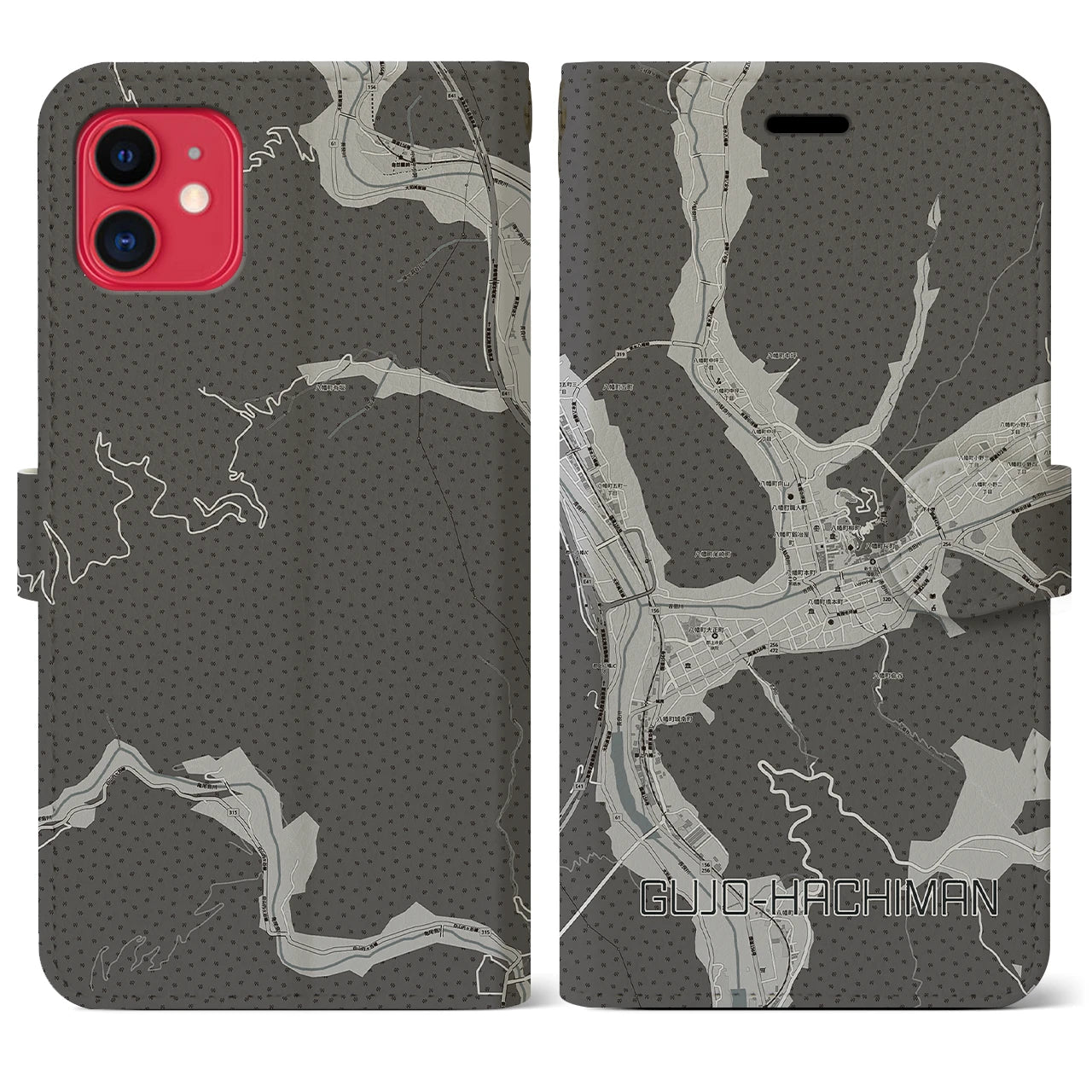 【郡上八幡(岐阜県)】地図柄iPhoneケース(手帳タイプ)モノトーン・iPhone 11 用