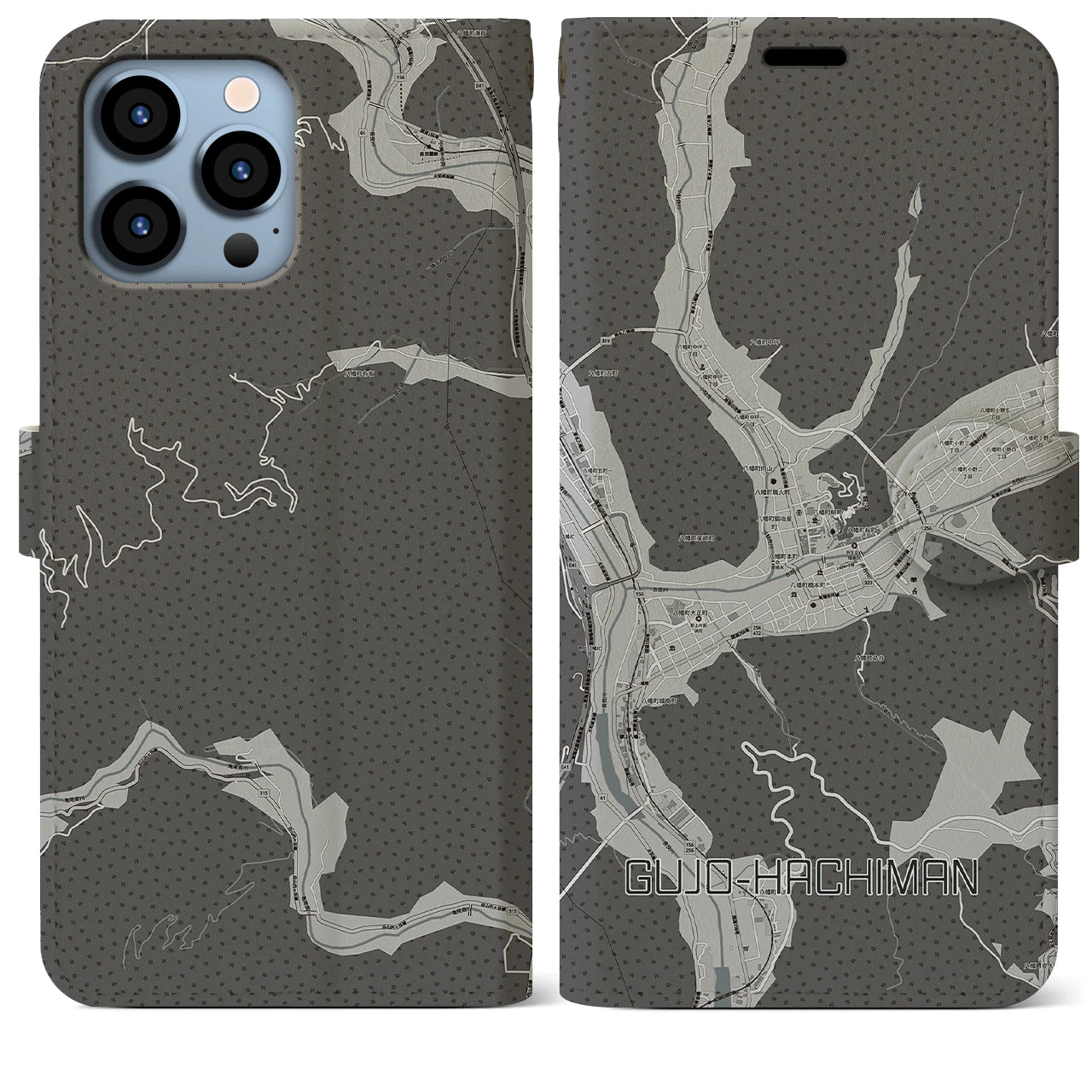【郡上八幡(岐阜県)】地図柄iPhoneケース(手帳タイプ)モノトーン・iPhone 13 Pro Max 用
