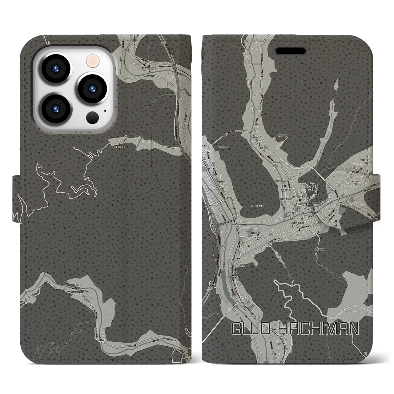【郡上八幡(岐阜県)】地図柄iPhoneケース(手帳タイプ)モノトーン・iPhone 13 Pro 用