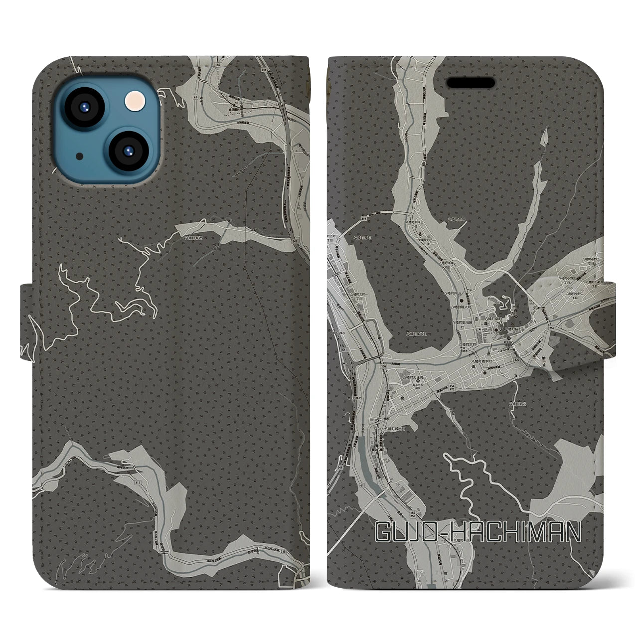 【郡上八幡(岐阜県)】地図柄iPhoneケース(手帳タイプ)モノトーン・iPhone 13 用