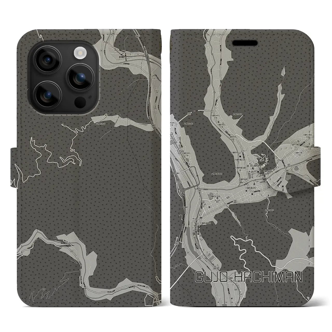【郡上八幡(岐阜県)】地図柄iPhoneケース(手帳タイプ)モノトーン・iPhone 16 用