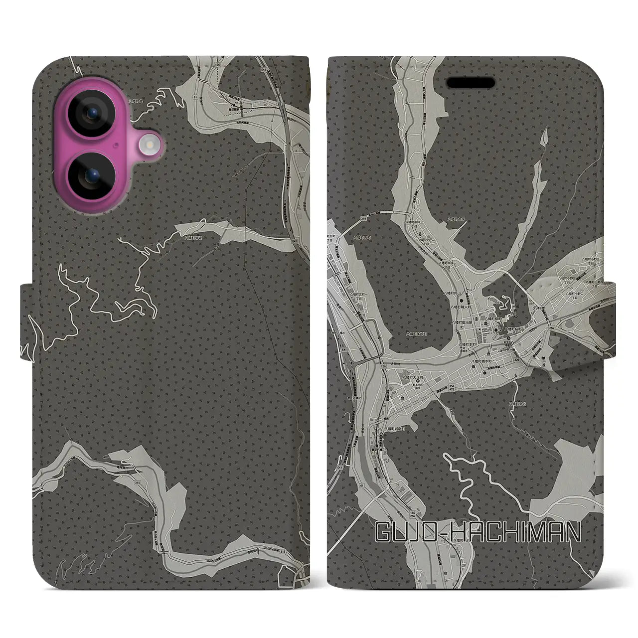 【郡上八幡(岐阜県)】地図柄iPhoneケース(手帳タイプ)モノトーン・iPhone 16 Pro 用