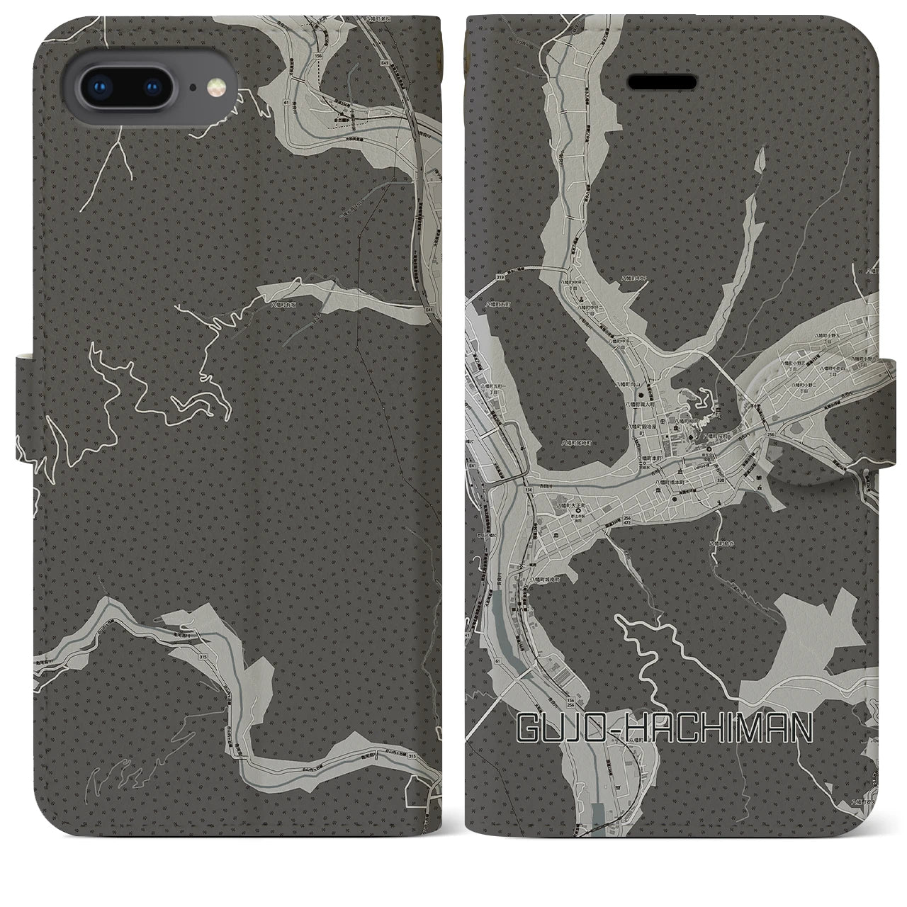 【郡上八幡(岐阜県)】地図柄iPhoneケース(手帳タイプ)モノトーン・iPhone 8Plus /7Plus / 6sPlus / 6Plus 用