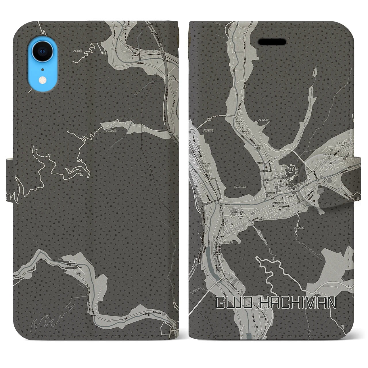【郡上八幡(岐阜県)】地図柄iPhoneケース(手帳タイプ)モノトーン・iPhone XR 用