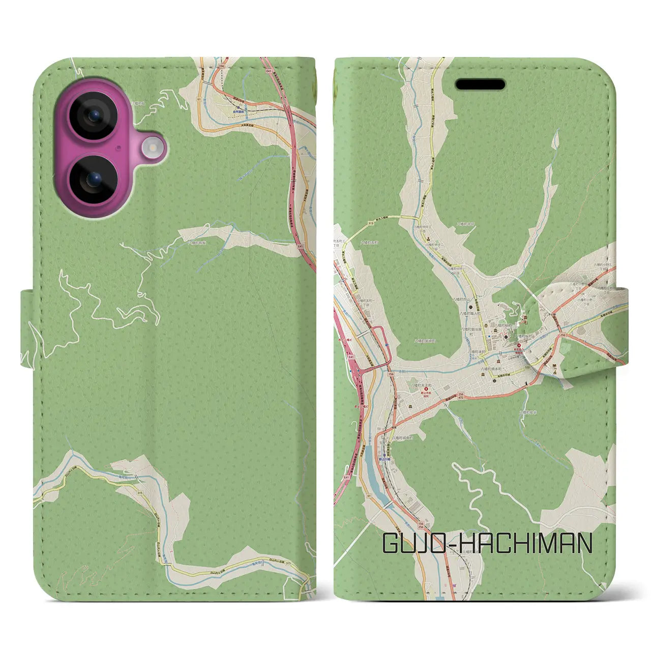 【郡上八幡(岐阜県)】地図柄iPhoneケース(手帳タイプ)ナチュラル・iPhone 16 Pro 用