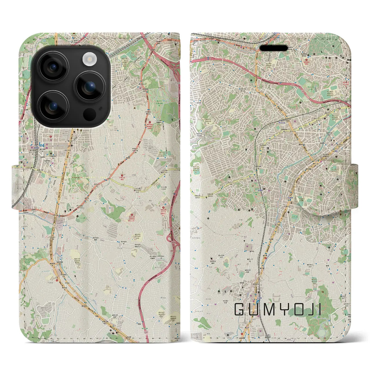 【弘明寺(神奈川県)】地図柄iPhoneケース(手帳タイプ)ナチュラル・iPhone 16 用
