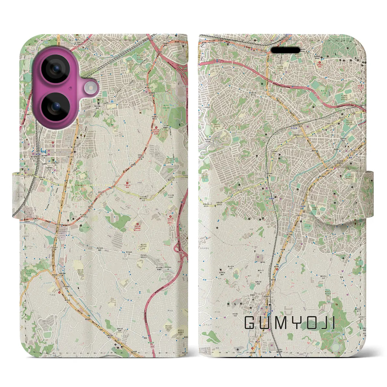 【弘明寺(神奈川県)】地図柄iPhoneケース(手帳タイプ)ナチュラル・iPhone 16 Pro 用