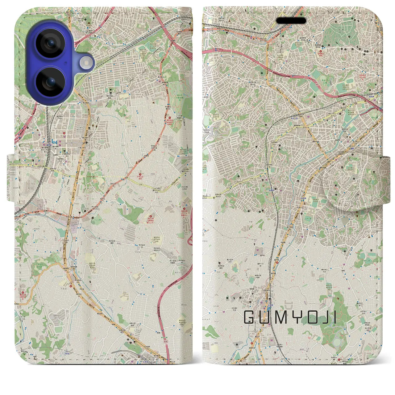 【弘明寺(神奈川県)】地図柄iPhoneケース(手帳タイプ)ナチュラル・iPhone 16 Pro Max 用