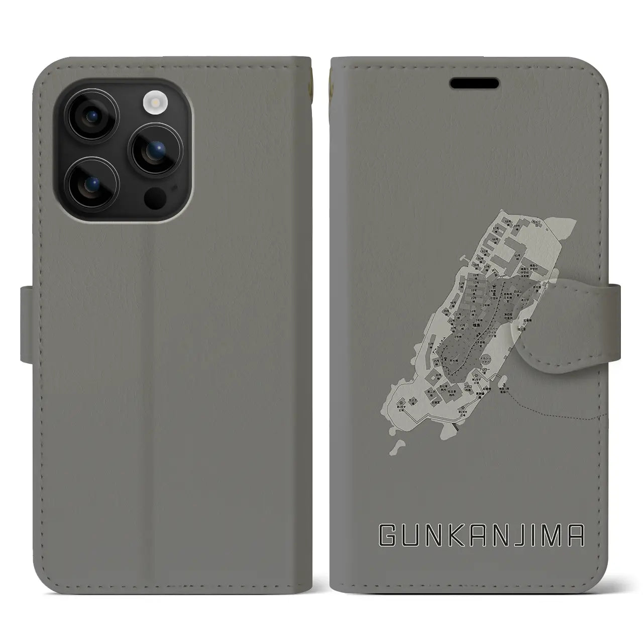 【軍艦島(長崎県)】地図柄iPhoneケース(手帳タイプ)モノトーン・iPhone 16 用