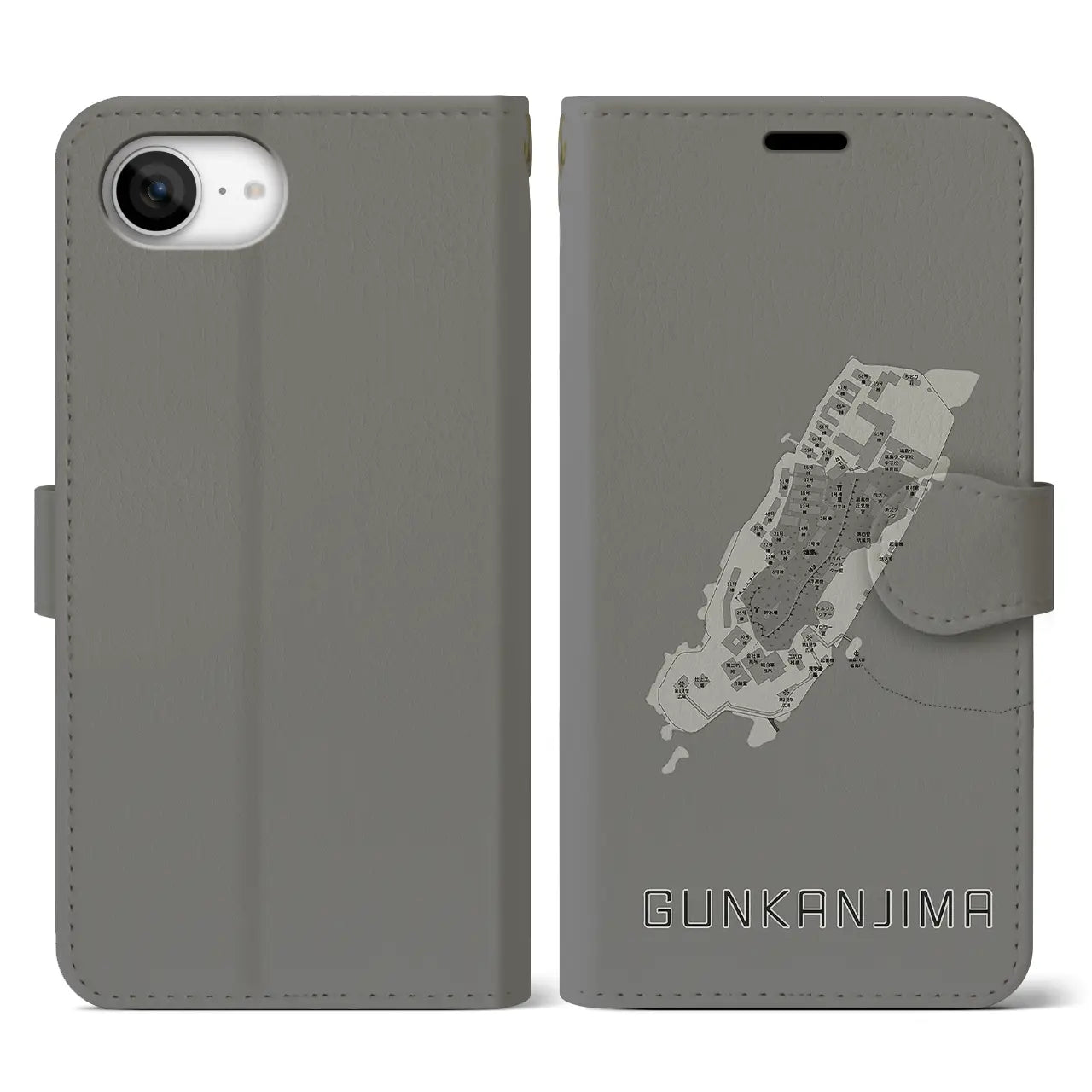 【軍艦島(長崎県)】地図柄iPhoneケース(手帳タイプ)