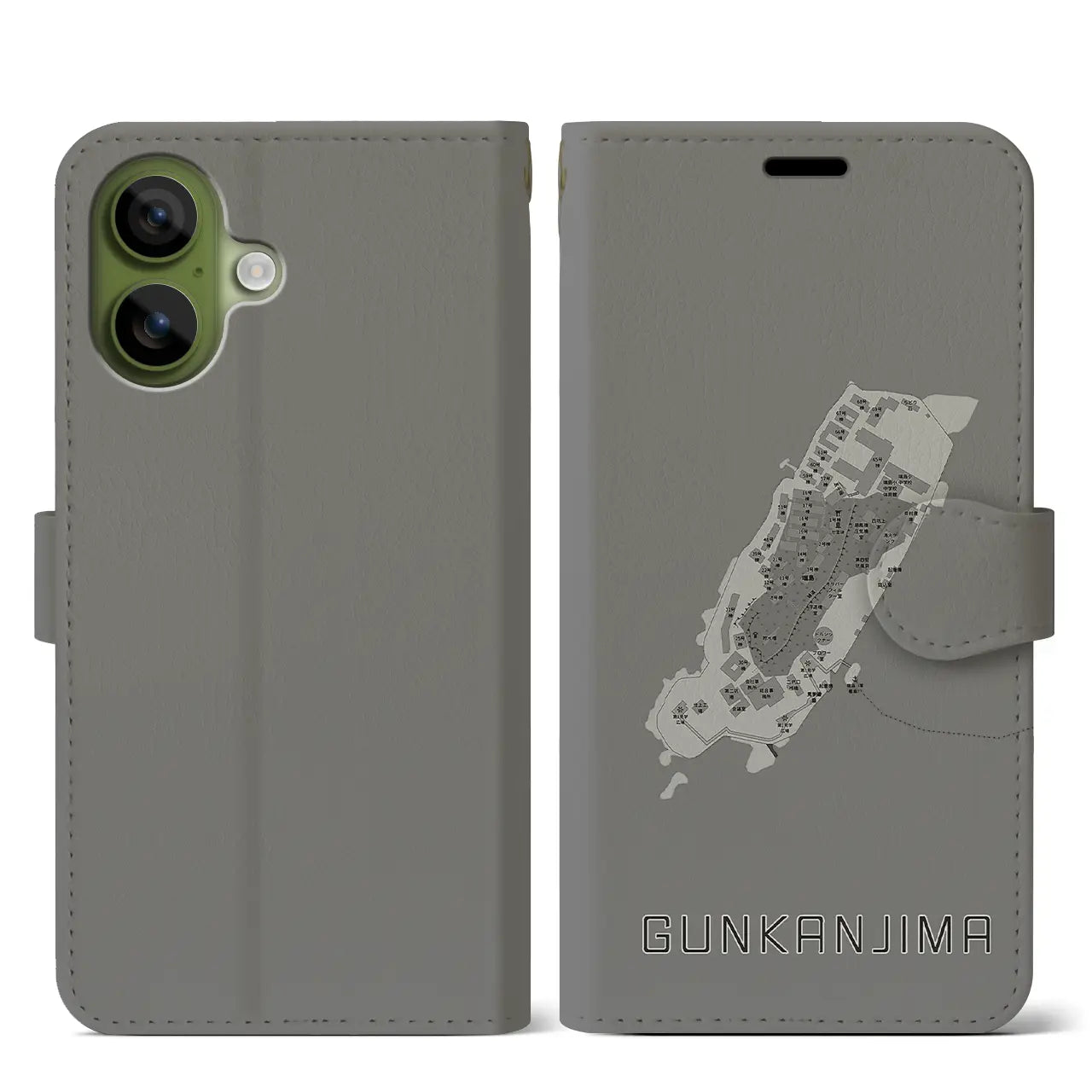 【軍艦島(長崎県)】地図柄iPhoneケース(手帳タイプ)