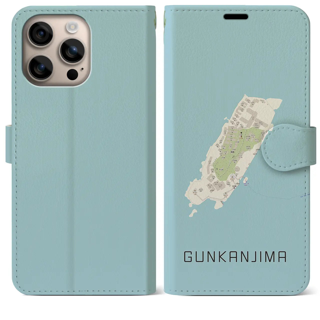 【軍艦島(長崎県)】地図柄iPhoneケース(手帳タイプ)ナチュラル・iPhone 16 Plus 用