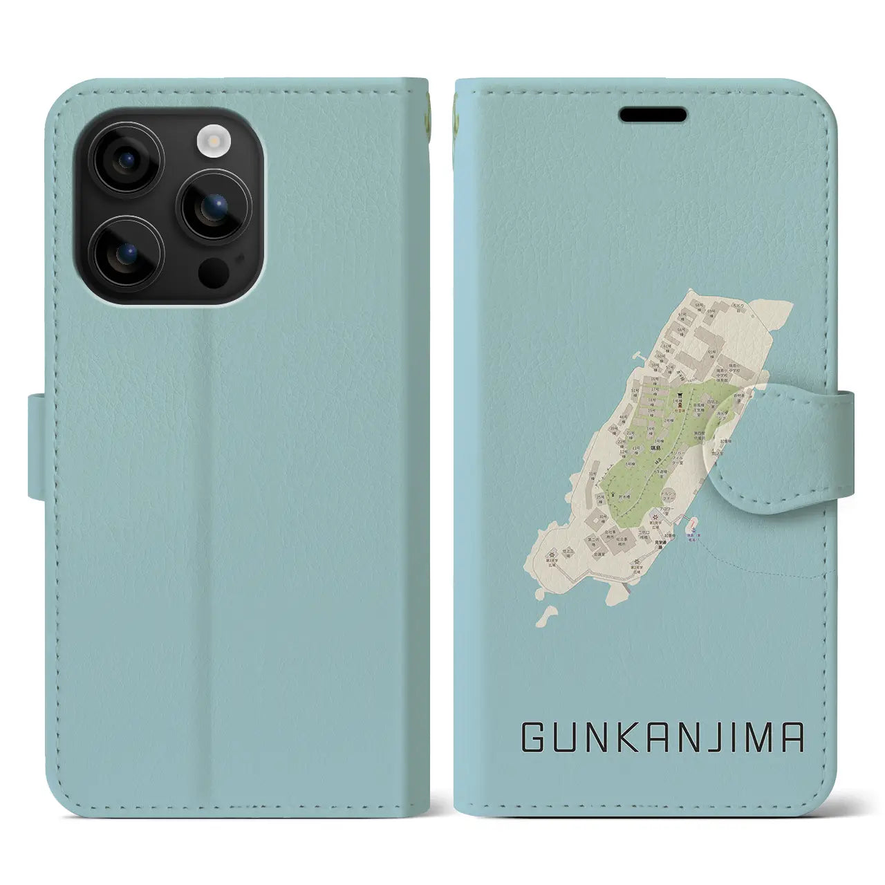 【軍艦島(長崎県)】地図柄iPhoneケース(手帳タイプ)ナチュラル・iPhone 16 用