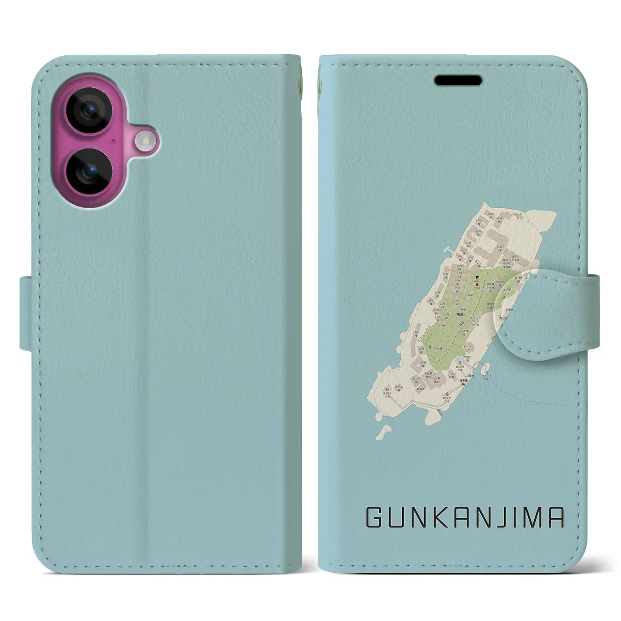 【軍艦島(長崎県)】地図柄iPhoneケース(手帳タイプ)ナチュラル・iPhone 16 Pro 用