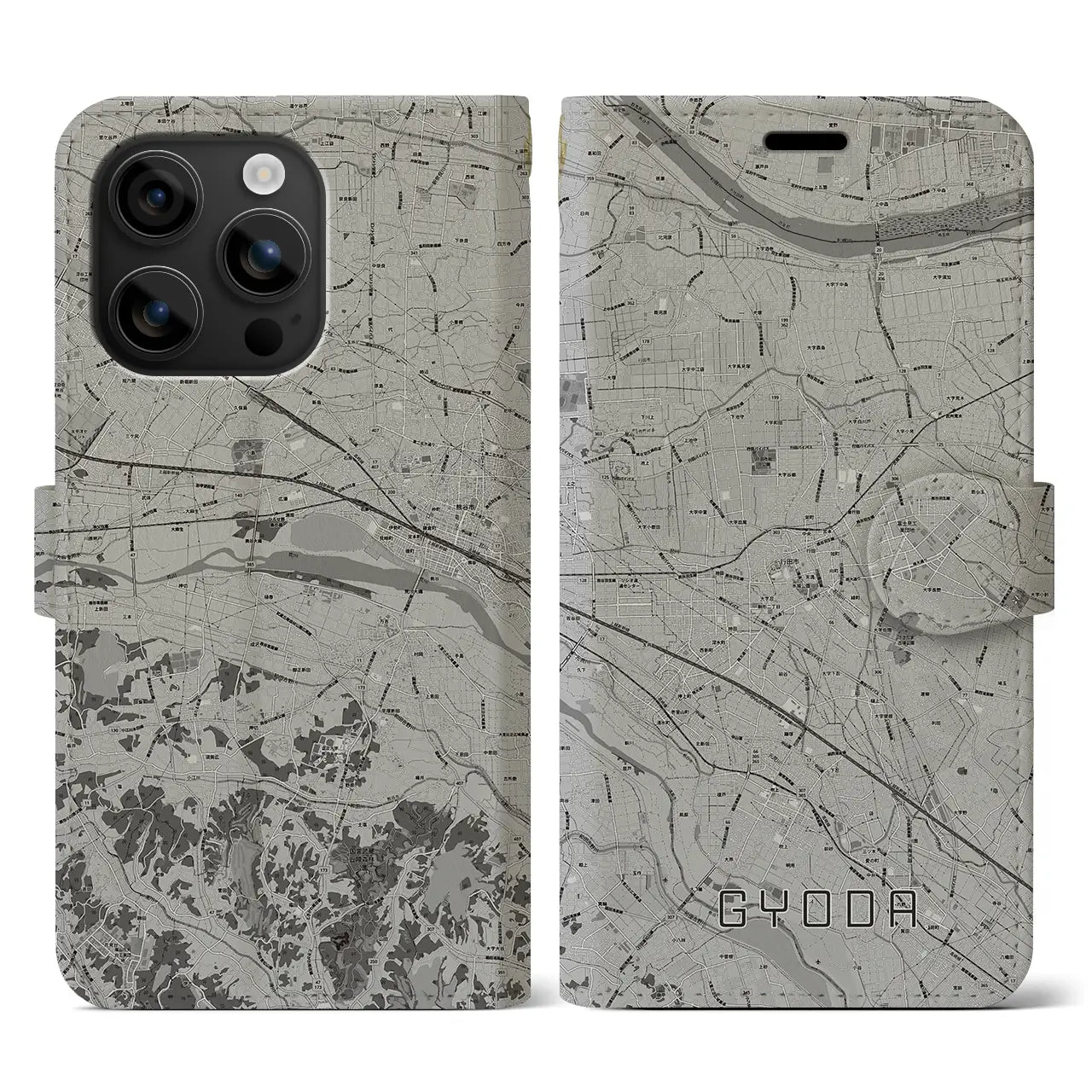 【行田(埼玉県)】地図柄iPhoneケース(手帳タイプ)モノトーン・iPhone 16 用