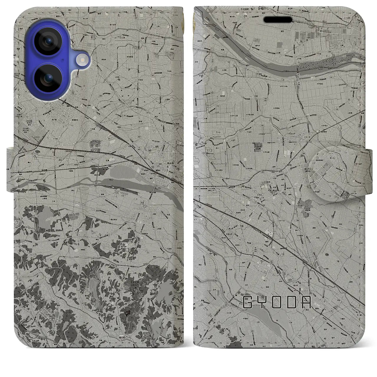 【行田(埼玉県)】地図柄iPhoneケース(手帳タイプ)モノトーン・iPhone 16 Pro Max 用