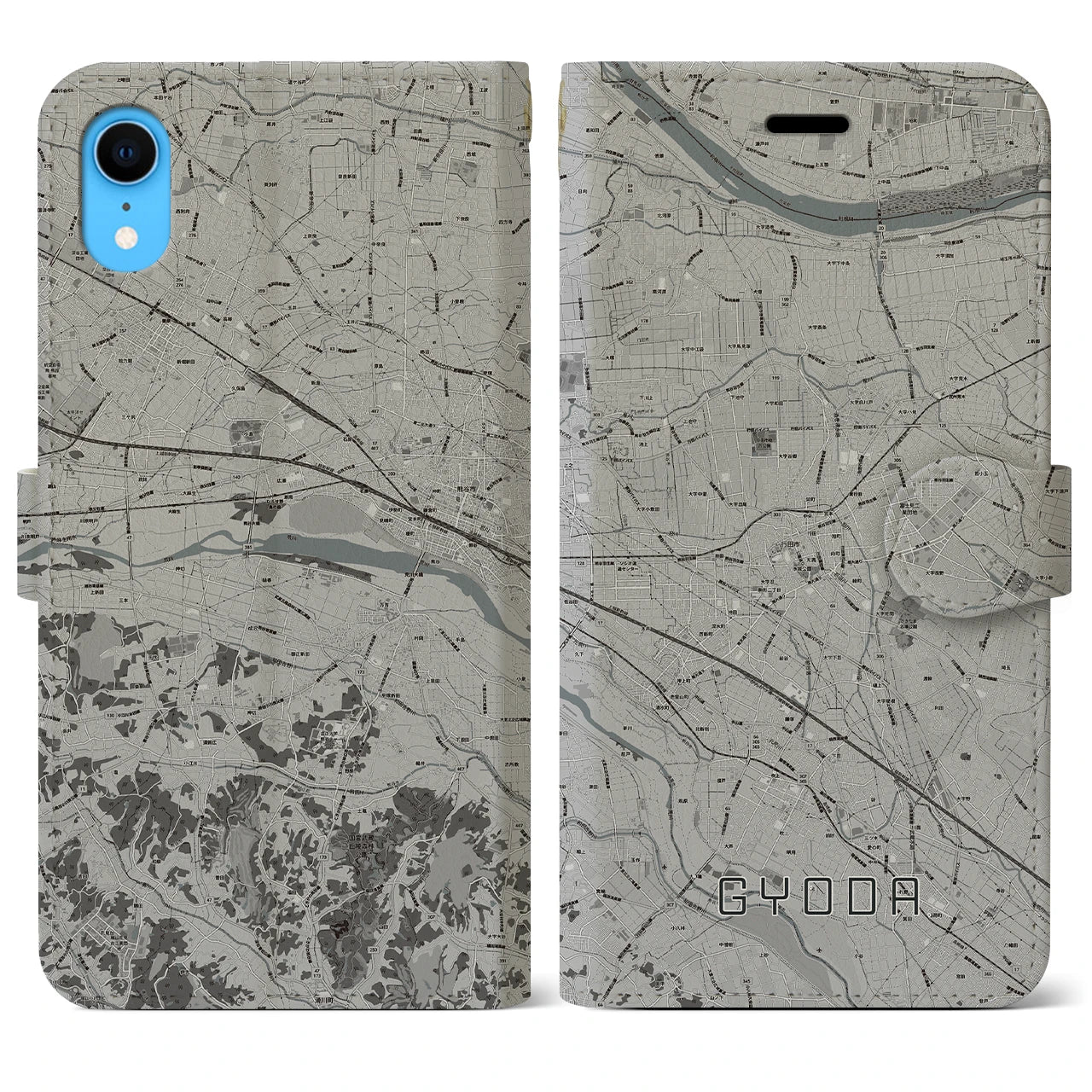 【行田(埼玉県)】地図柄iPhoneケース(手帳タイプ)モノトーン・iPhone XR 用