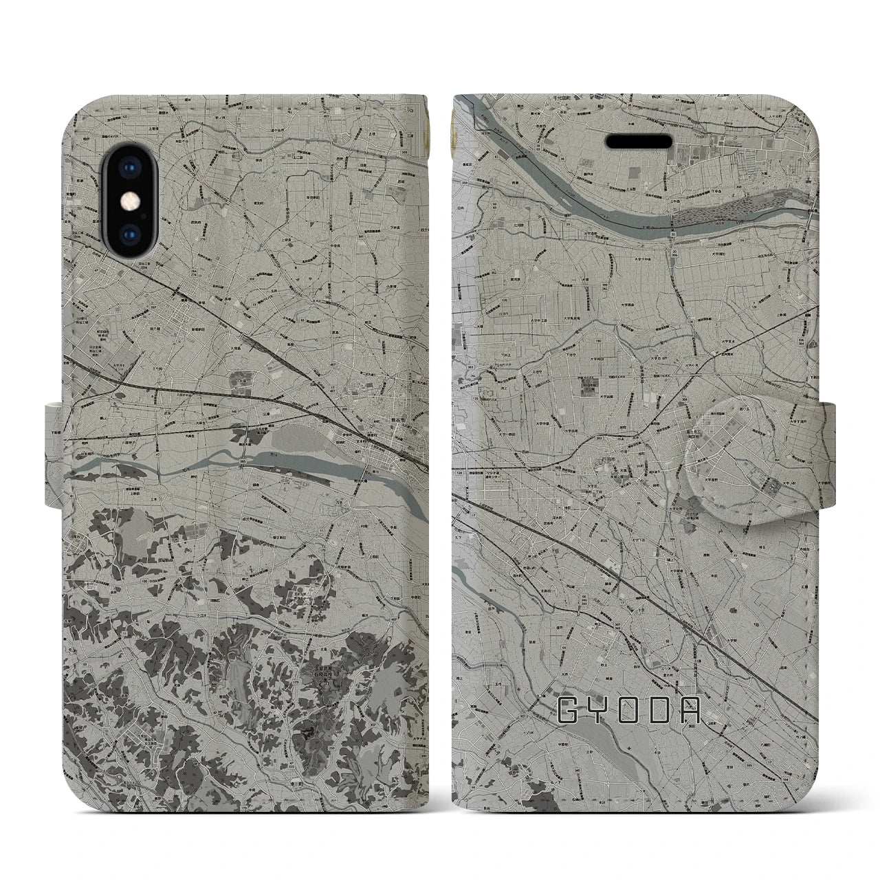 【行田(埼玉県)】地図柄iPhoneケース(手帳タイプ)モノトーン・iPhone XS / X 用