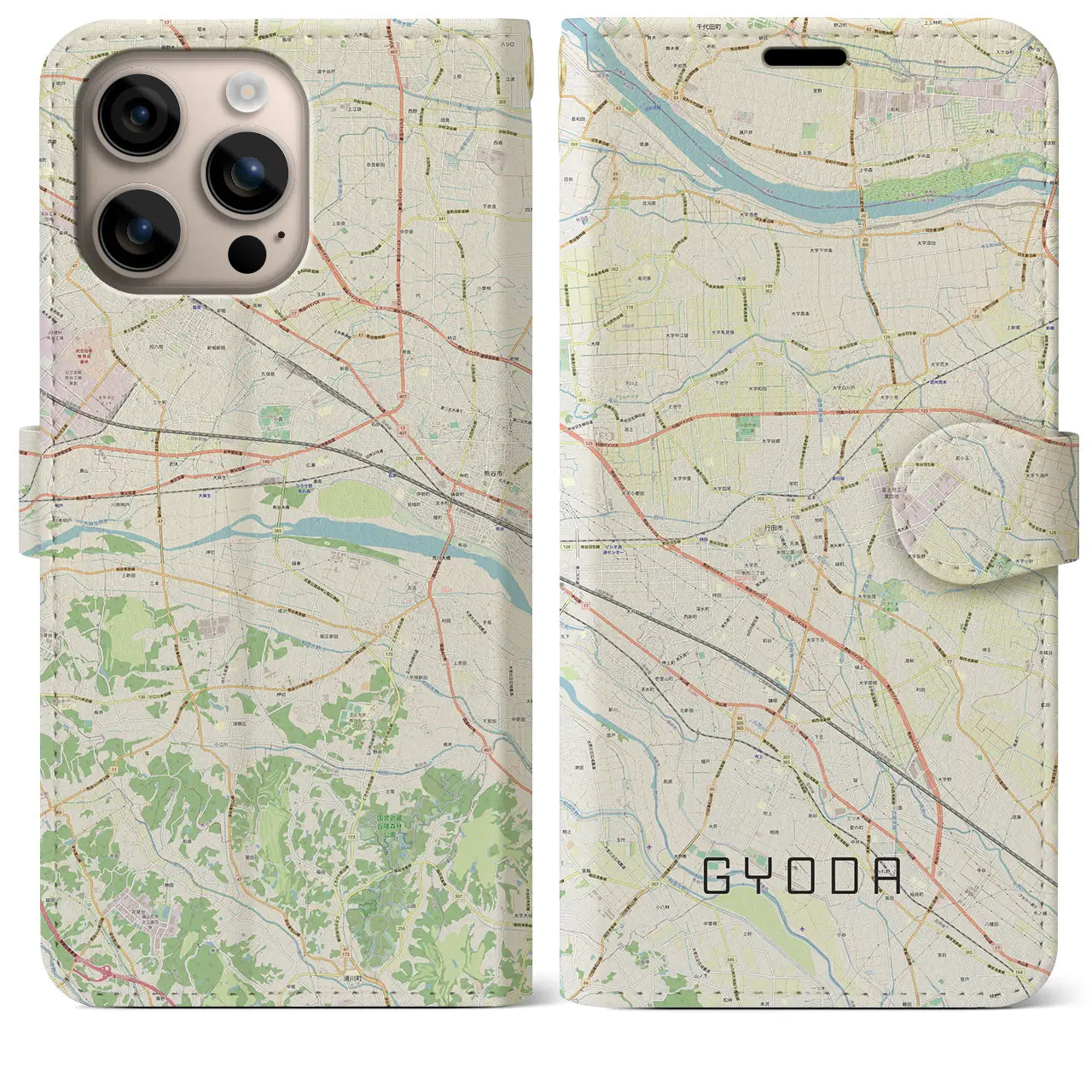 【行田(埼玉県)】地図柄iPhoneケース(手帳タイプ)ナチュラル・iPhone 16 Plus 用