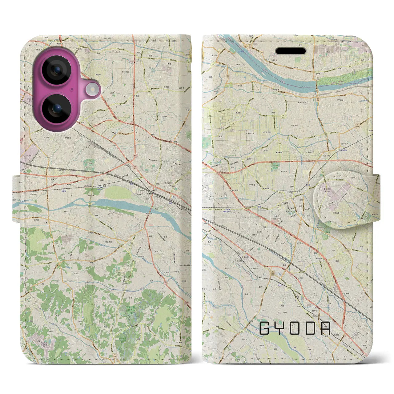 【行田(埼玉県)】地図柄iPhoneケース(手帳タイプ)ナチュラル・iPhone 16 Pro 用