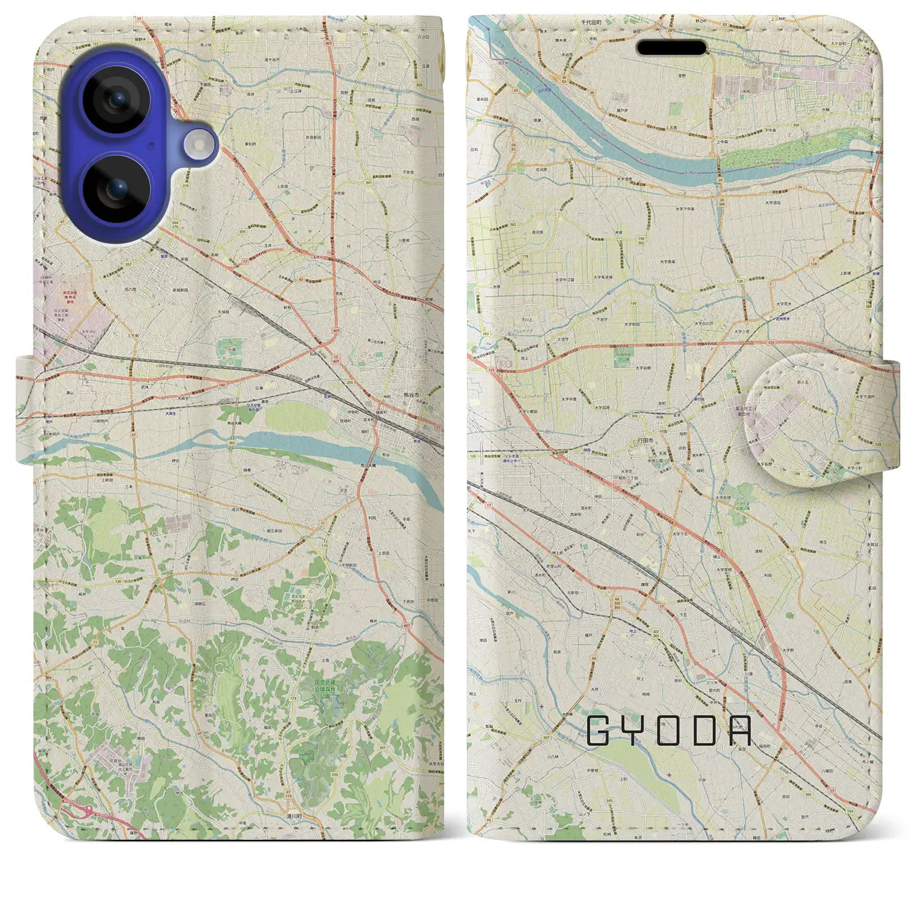 【行田(埼玉県)】地図柄iPhoneケース(手帳タイプ)ナチュラル・iPhone 16 Pro Max 用