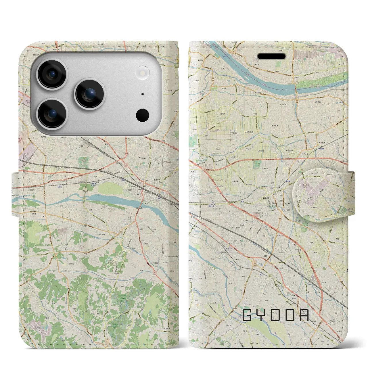 【行田(埼玉県)】地図柄iPhoneケース(手帳タイプ)ナチュラル・iPhone 17 Pro Max 用
