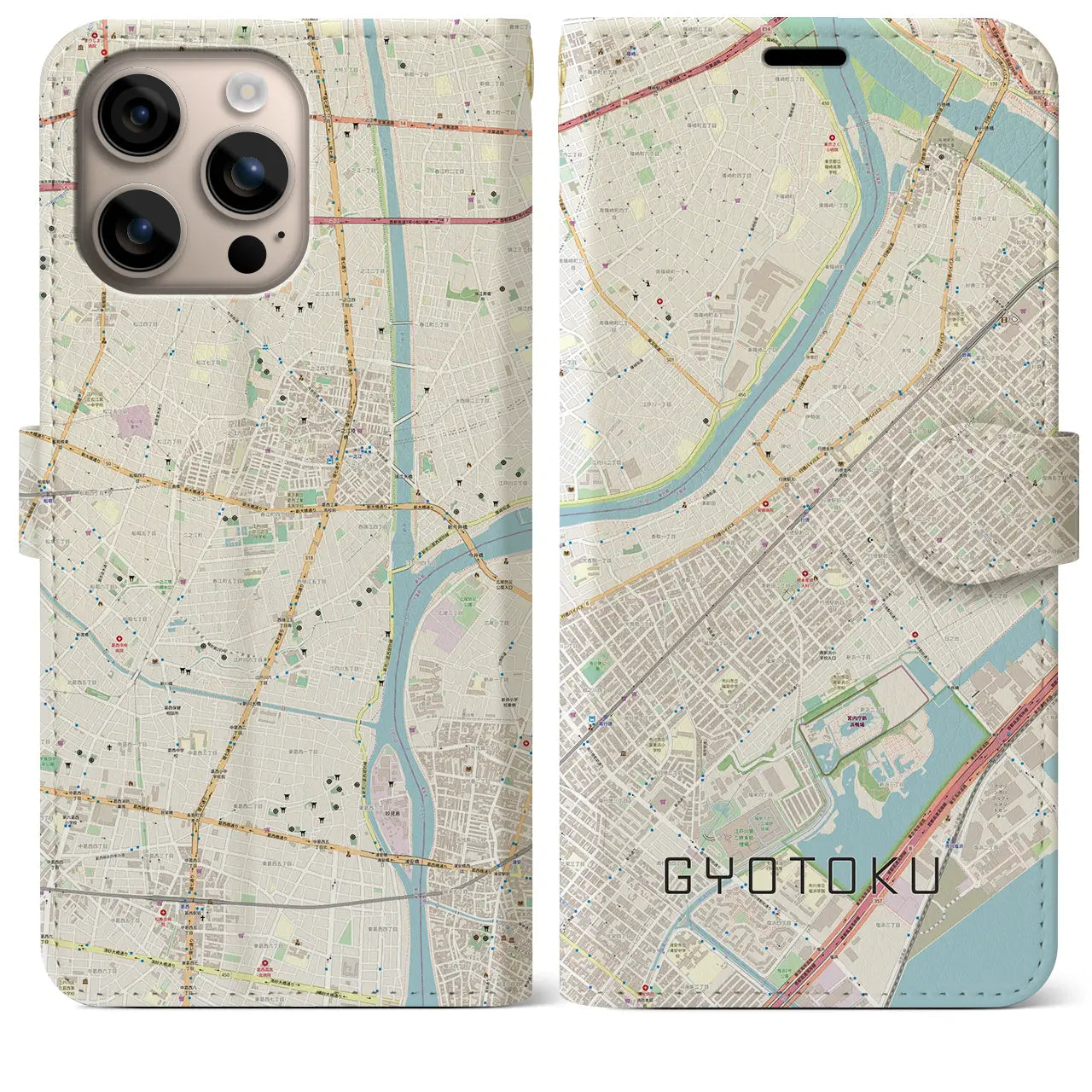 【行徳(千葉県)】地図柄iPhoneケース(手帳タイプ)ナチュラル・iPhone 16 Plus 用