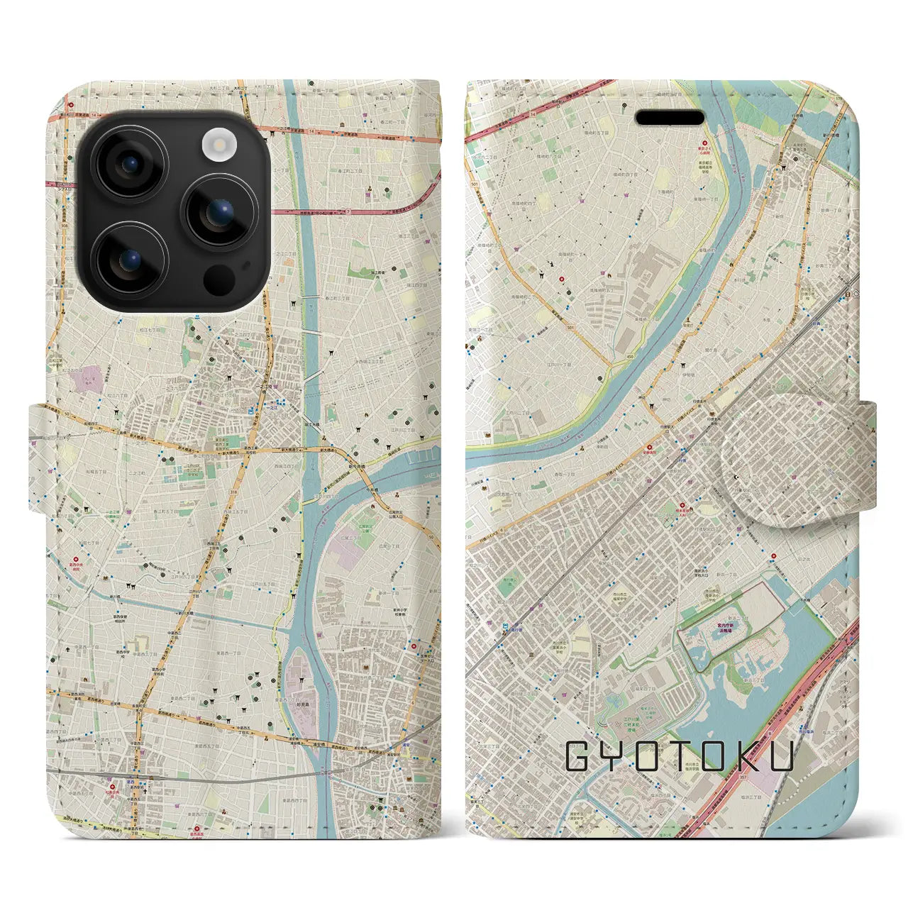 【行徳(千葉県)】地図柄iPhoneケース(手帳タイプ)ナチュラル・iPhone 16 用