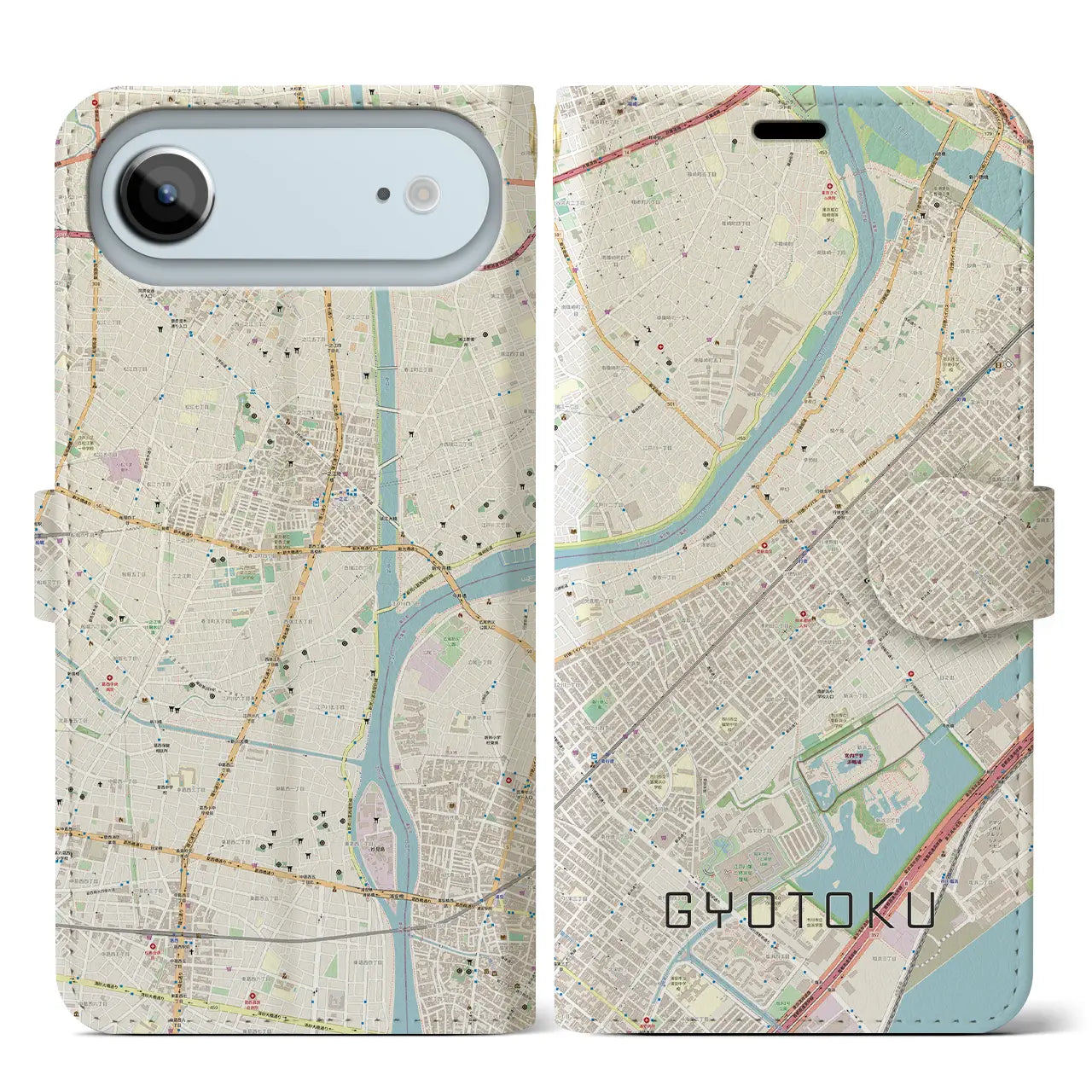 【行徳(千葉県)】地図柄iPhoneケース(手帳タイプ)モノトーン・iPhone 17 Pro Max 用