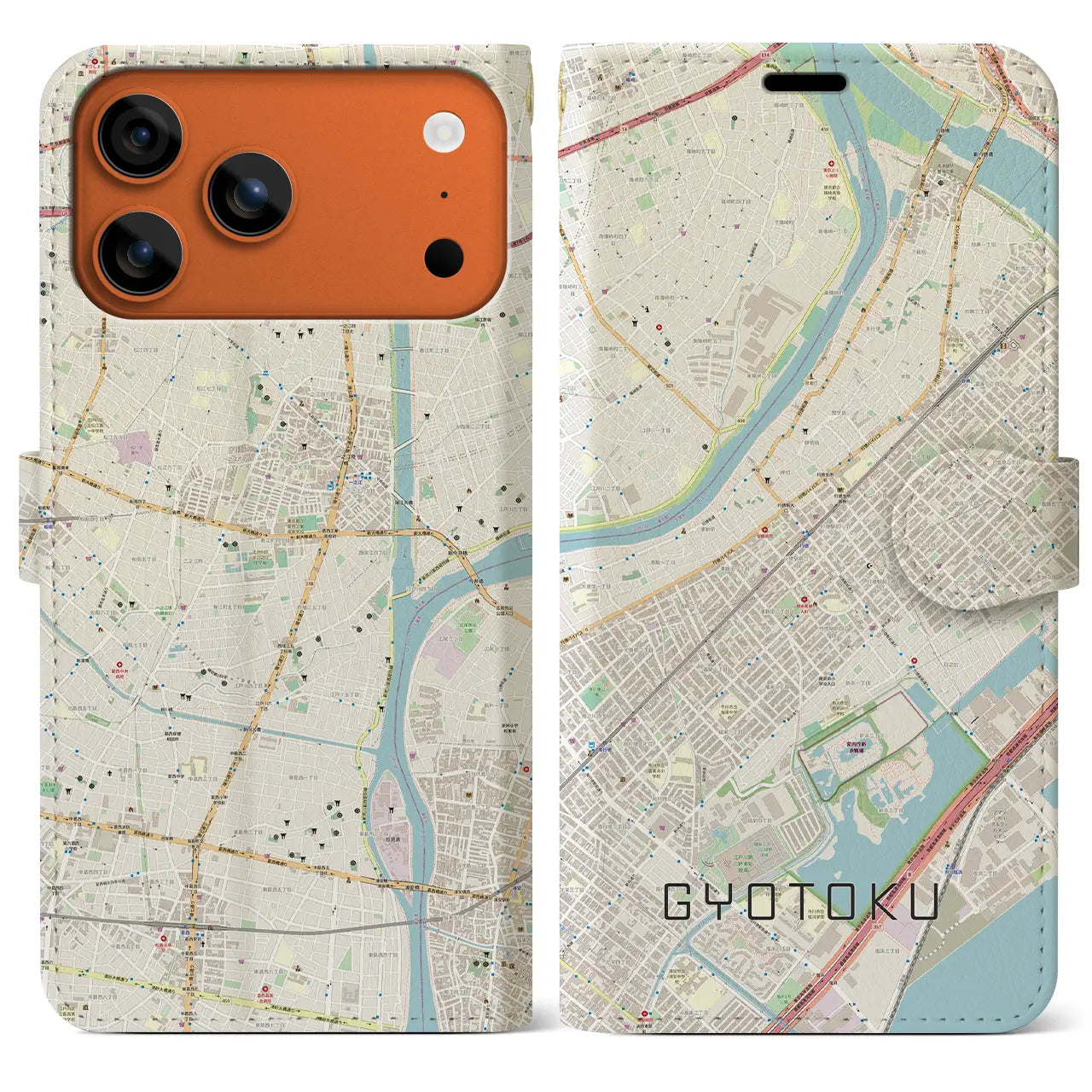 【行徳(千葉県)】地図柄iPhoneケース(手帳タイプ)ナチュラル・iPhone 17 Pro Max 用