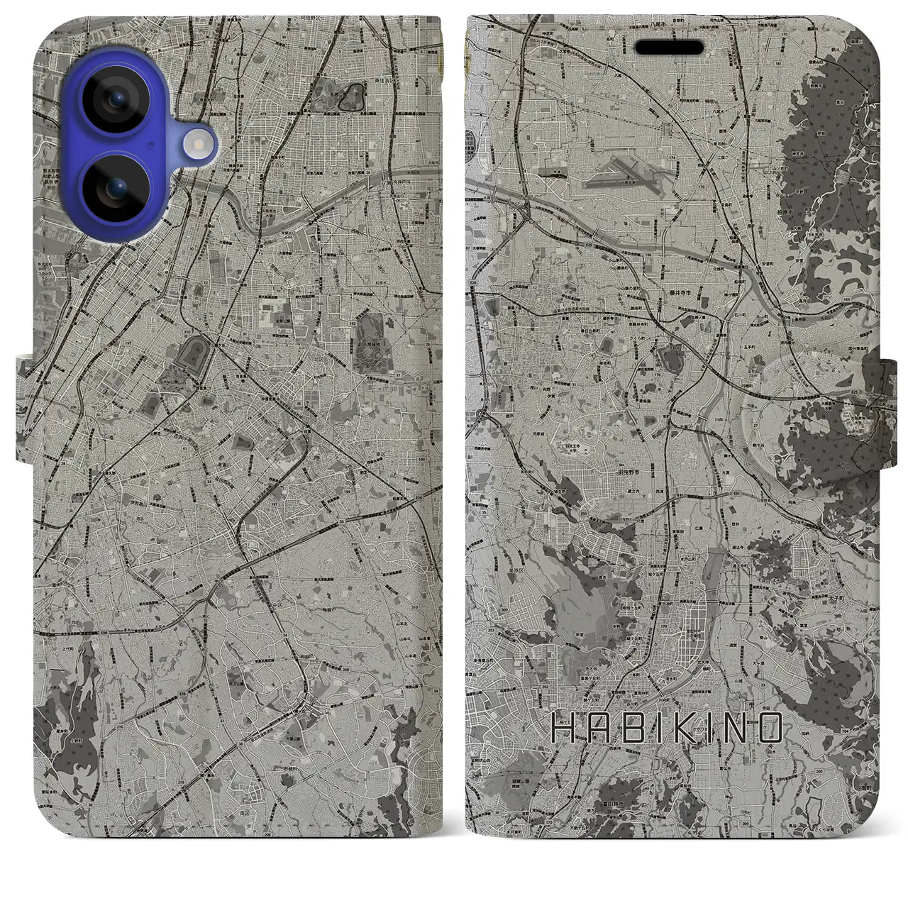 【羽曳野(大阪府)】地図柄iPhoneケース(手帳タイプ)モノトーン・iPhone 16 Pro Max 用