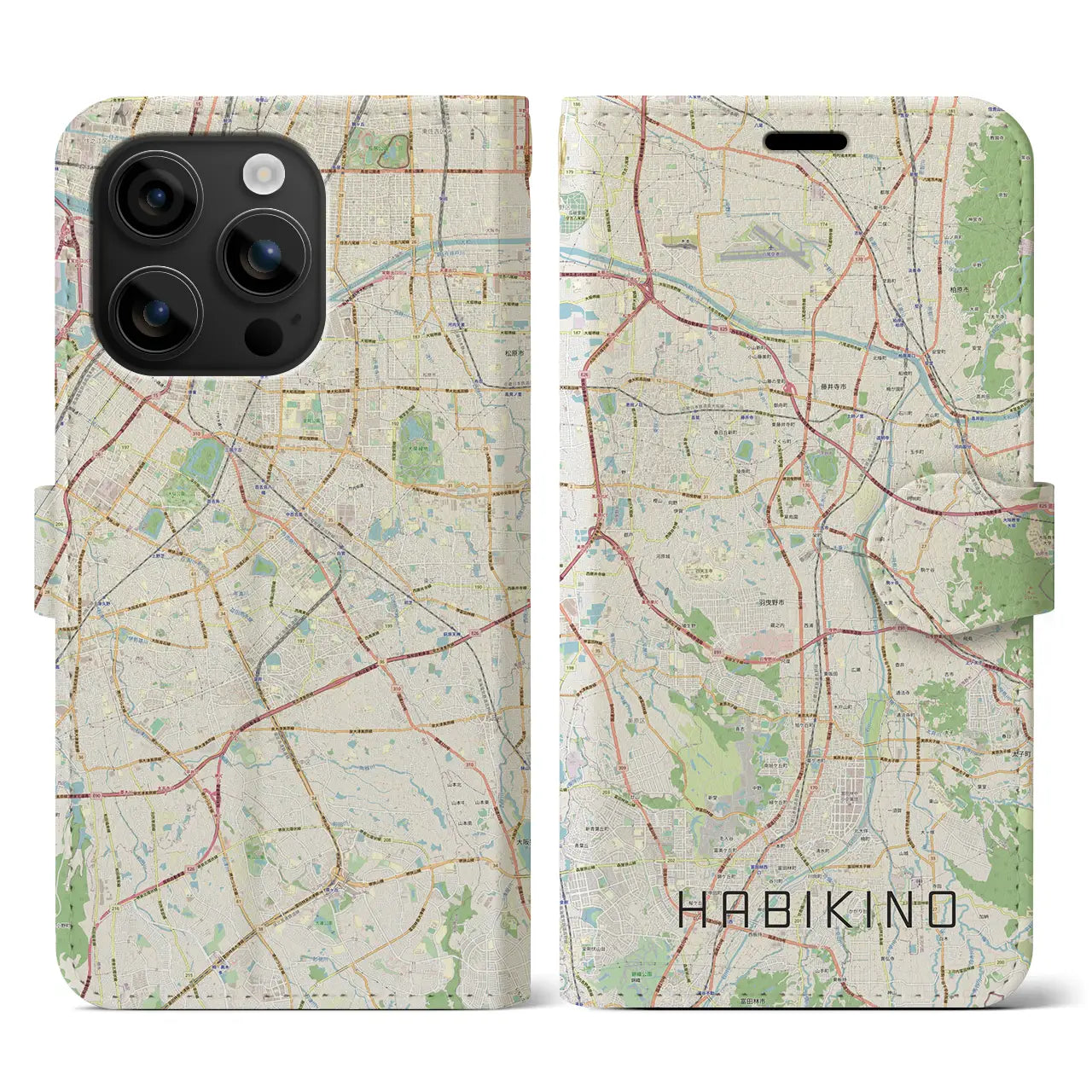 【羽曳野(大阪府)】地図柄iPhoneケース(手帳タイプ)ナチュラル・iPhone 16 用