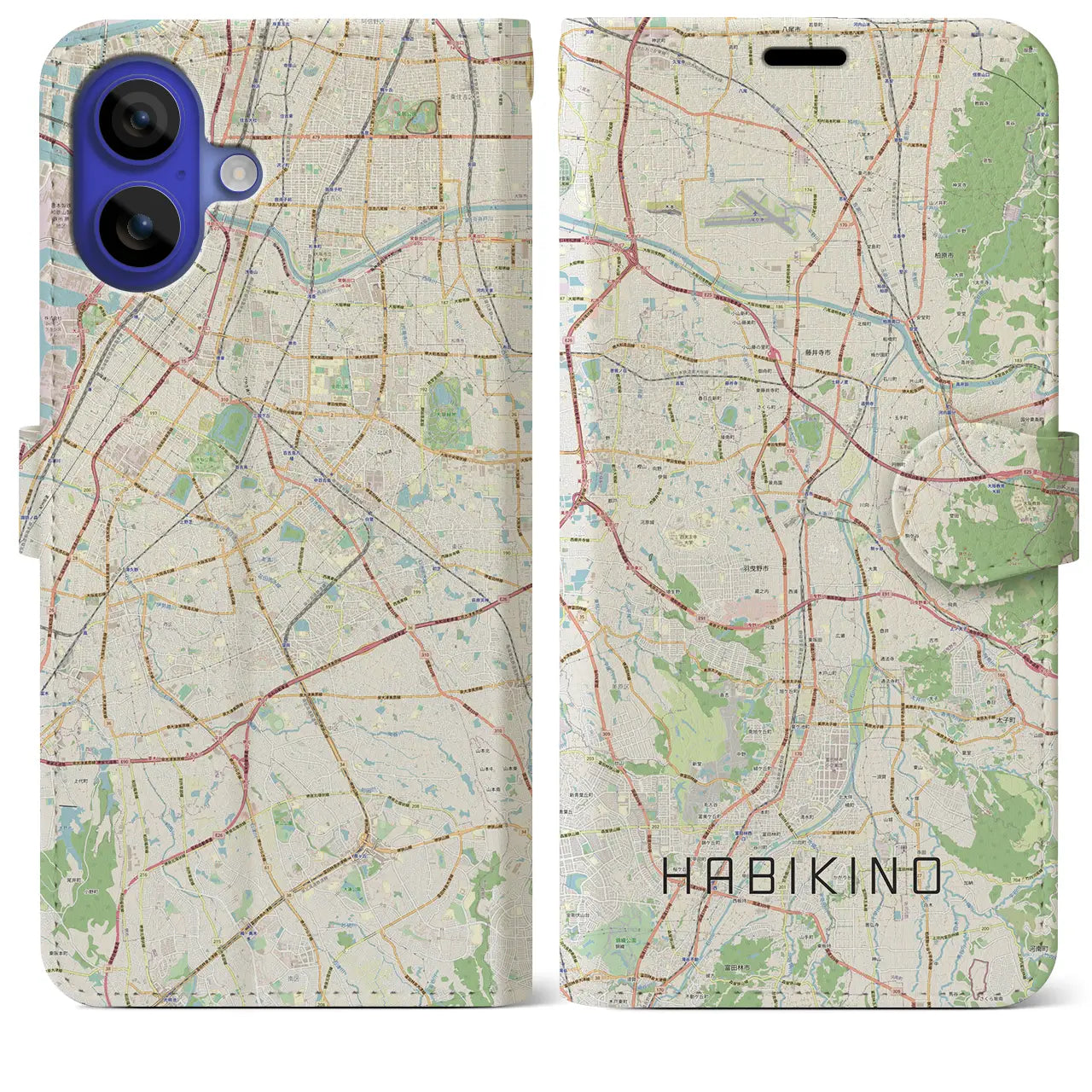 【羽曳野(大阪府)】地図柄iPhoneケース(手帳タイプ)ナチュラル・iPhone 16 Pro Max 用