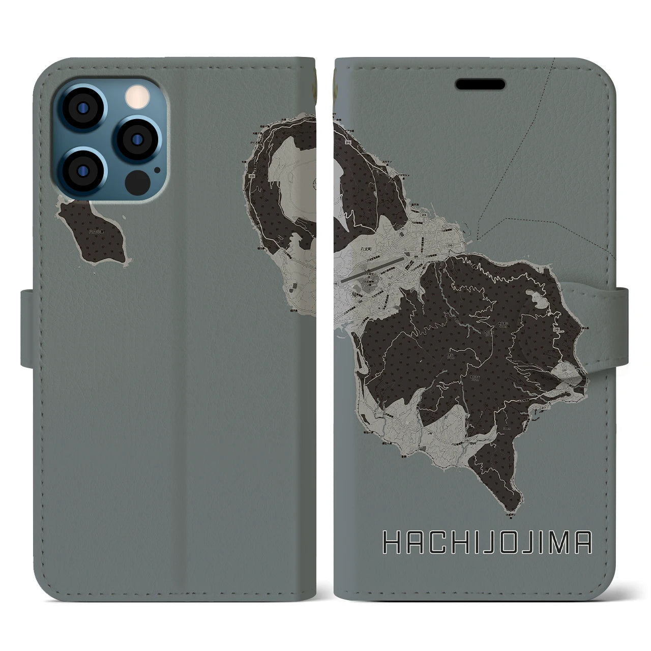 【八丈島(東京都)】地図柄iPhoneケース(手帳タイプ)