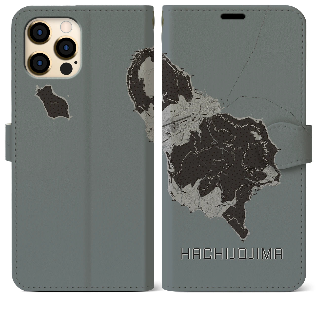 【八丈島(東京都)】地図柄iPhoneケース(手帳タイプ)