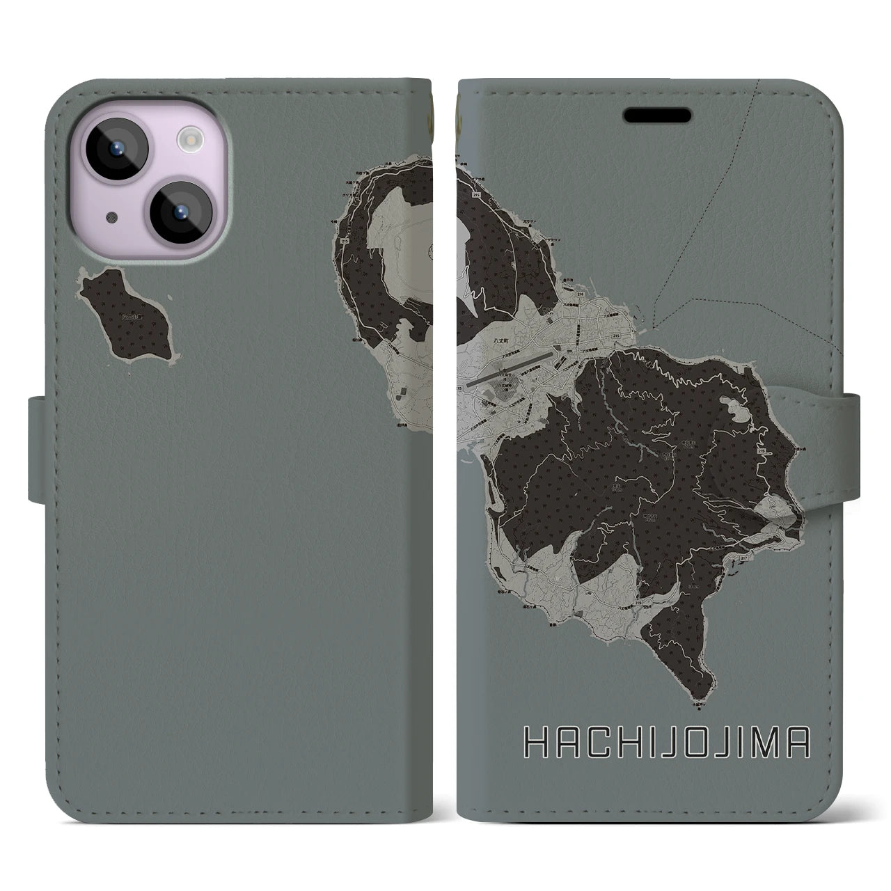 【八丈島(東京都)】地図柄iPhoneケース(手帳タイプ)