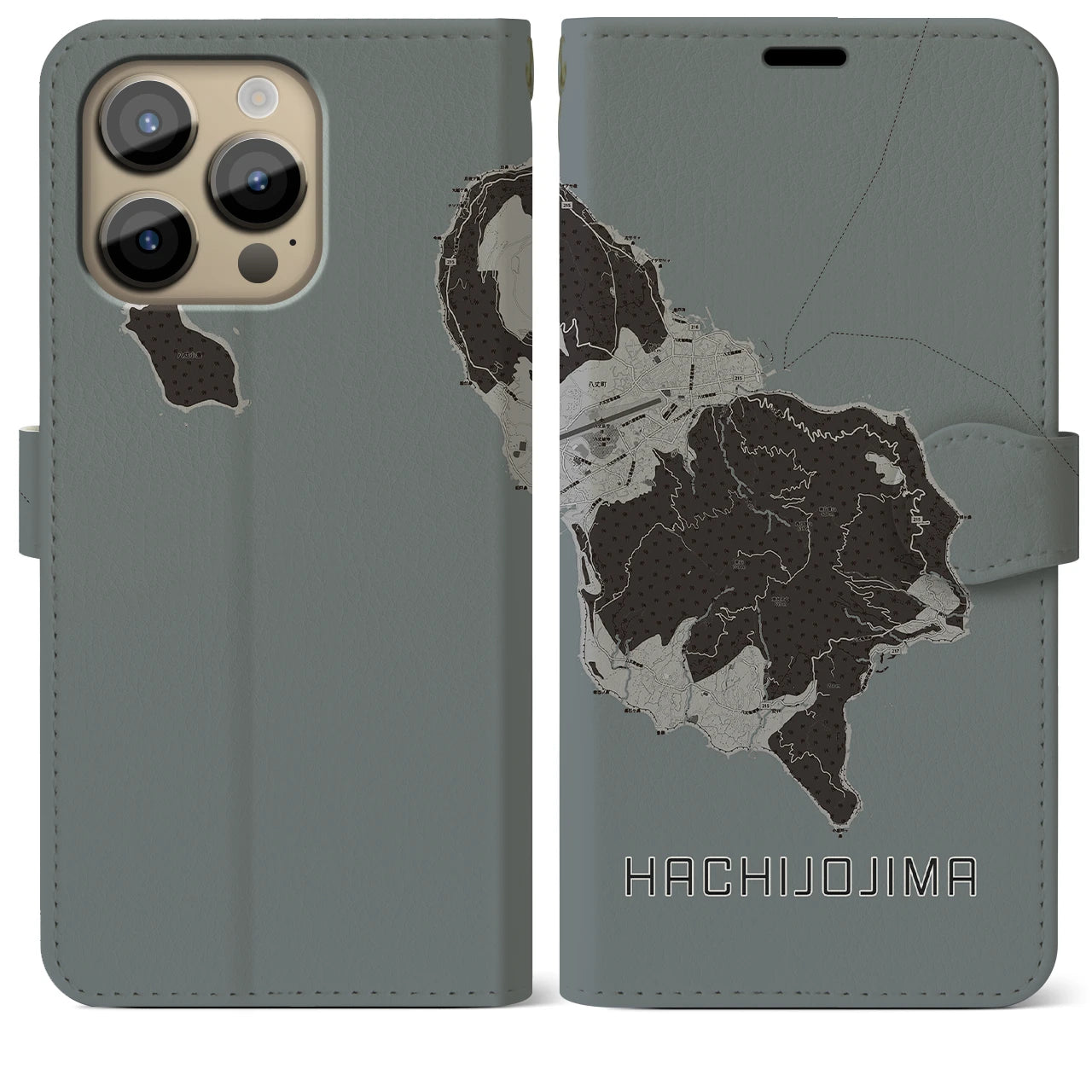 【八丈島(東京都)】地図柄iPhoneケース(手帳タイプ)