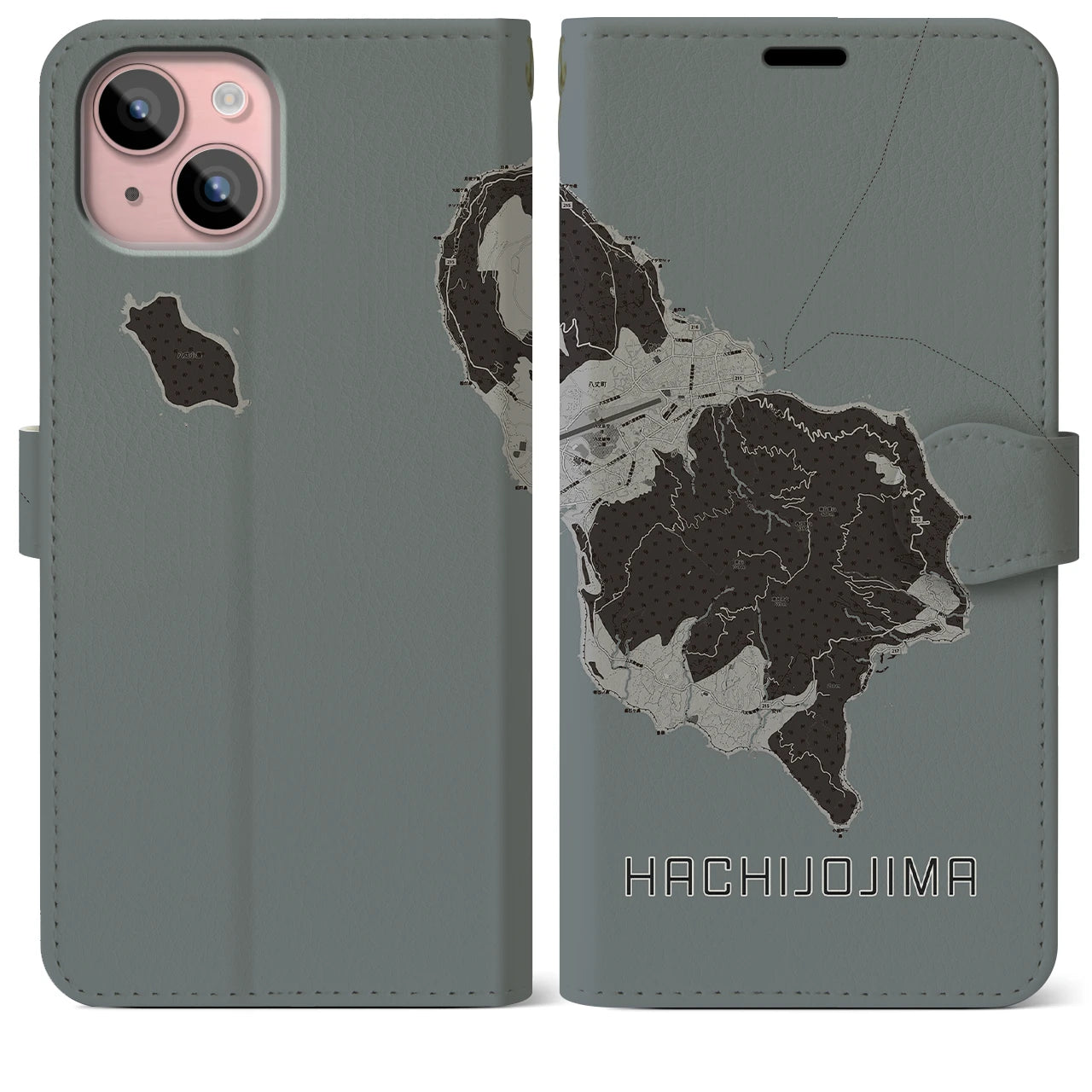 【八丈島(東京都)】地図柄iPhoneケース(手帳タイプ)