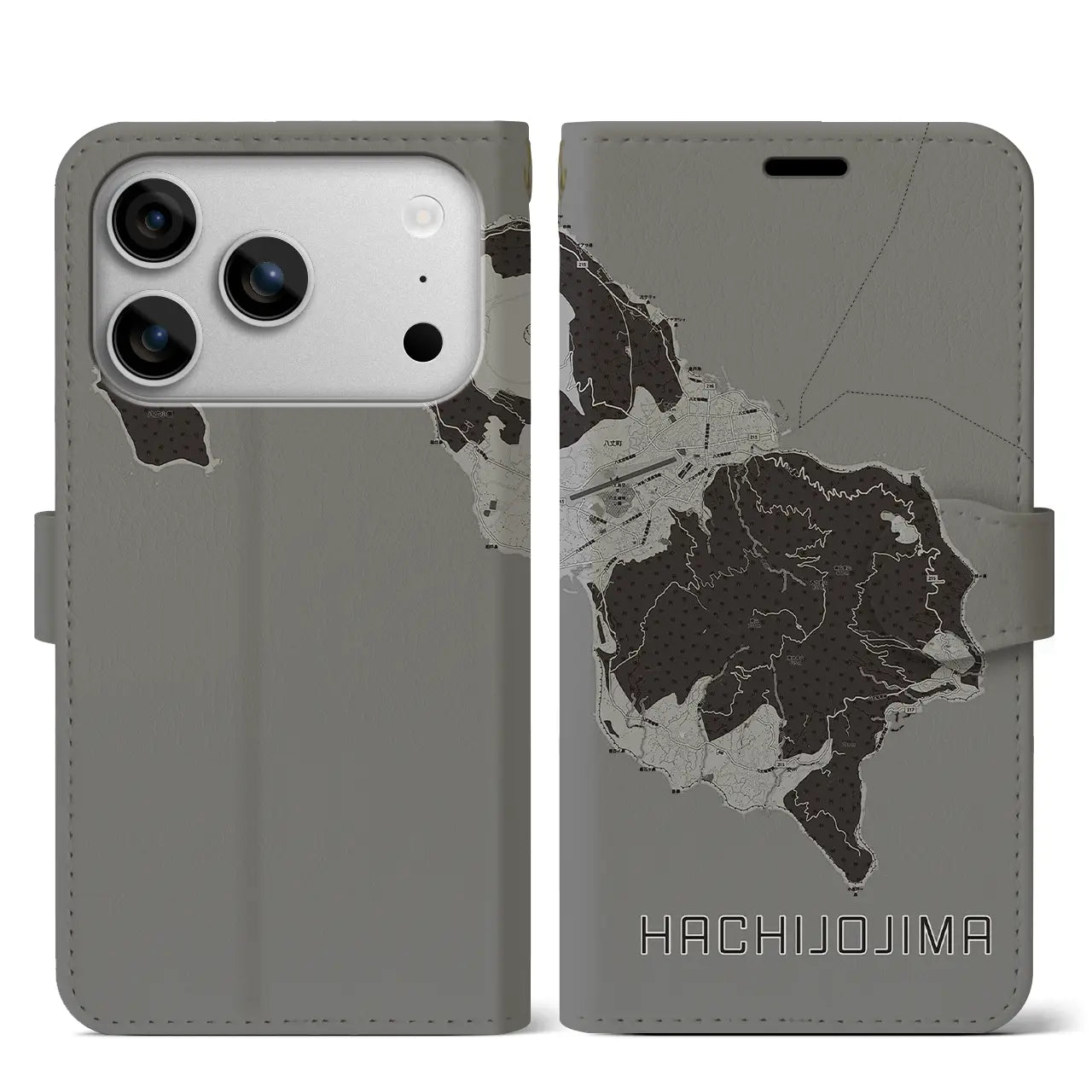 【八丈島(東京都)】地図柄iPhoneケース(手帳タイプ)