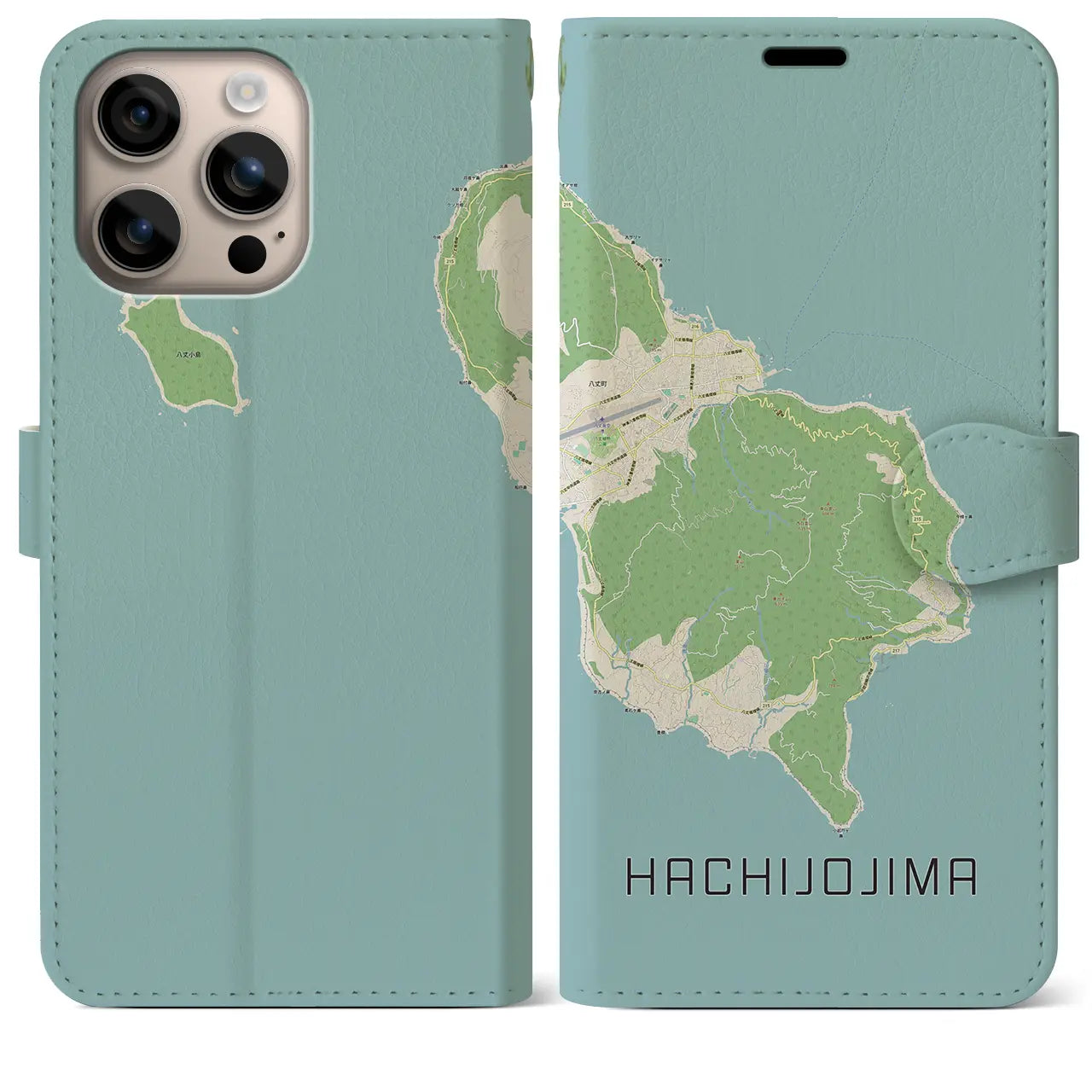 【八丈島(東京都)】地図柄iPhoneケース(手帳タイプ)ナチュラル・iPhone 16 Plus 用