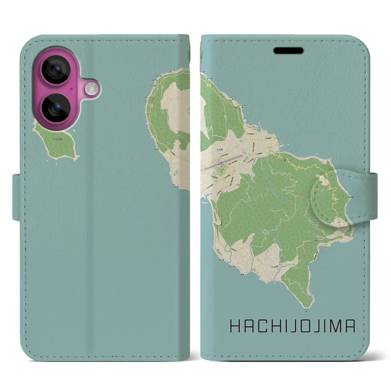 【八丈島(東京都)】地図柄iPhoneケース(手帳タイプ)ナチュラル・iPhone 16 Pro 用